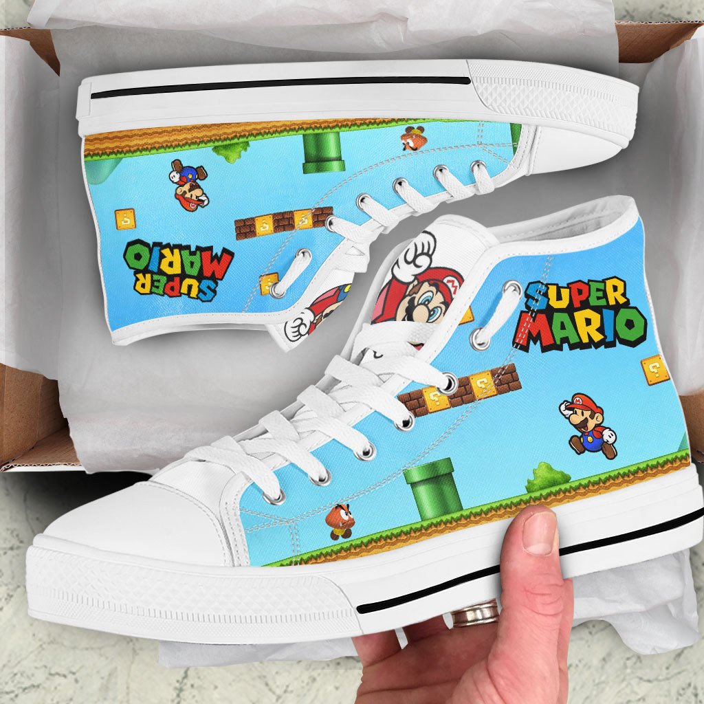 Ideafootwear Super Mario High Top Canvas Sneakers Shoes For Men And Women