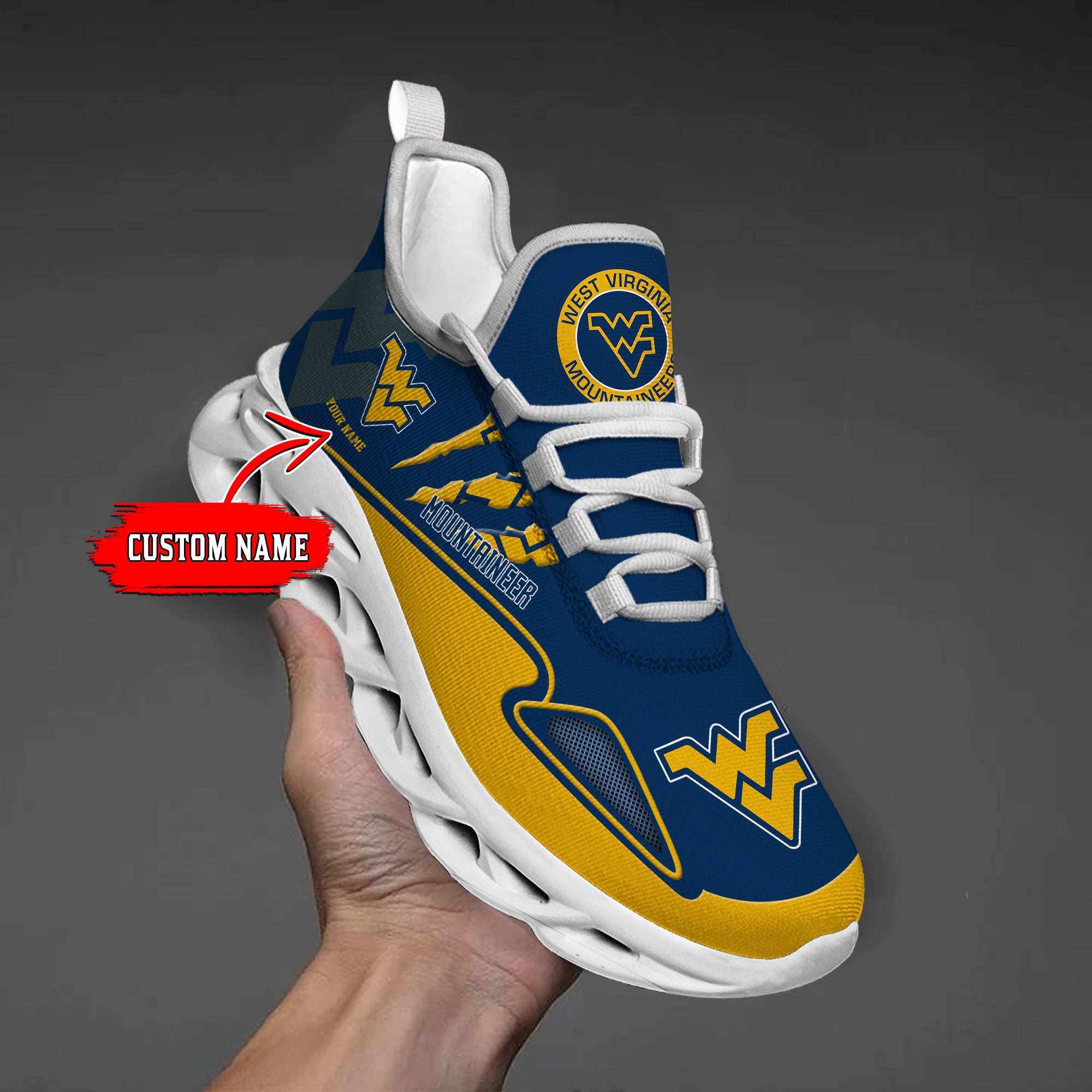 Ideafootwear West Virginia Mountaineers Max Soul Shoes Sneakers For Men And Women