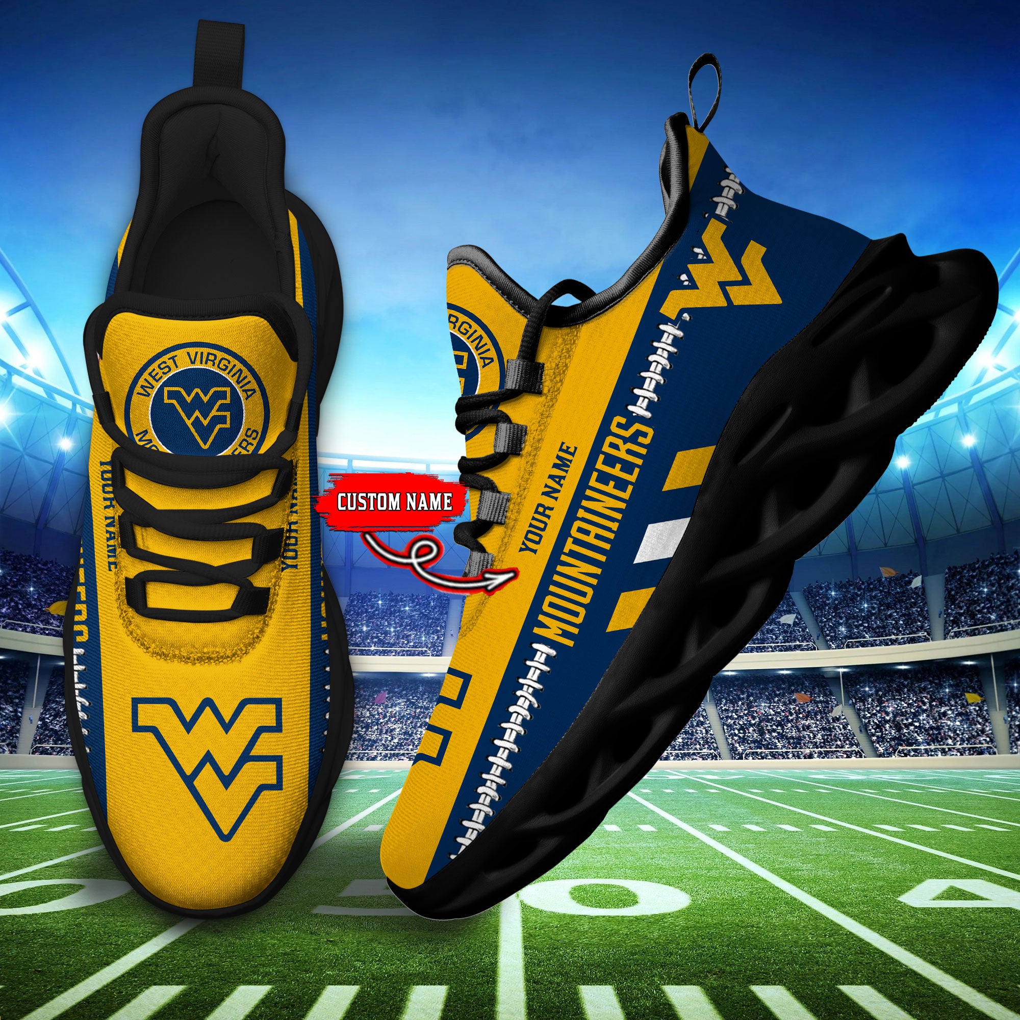 Ideafootwear West Virginia Mountaineers Max Soul Shoes Sneakers For Men And Women