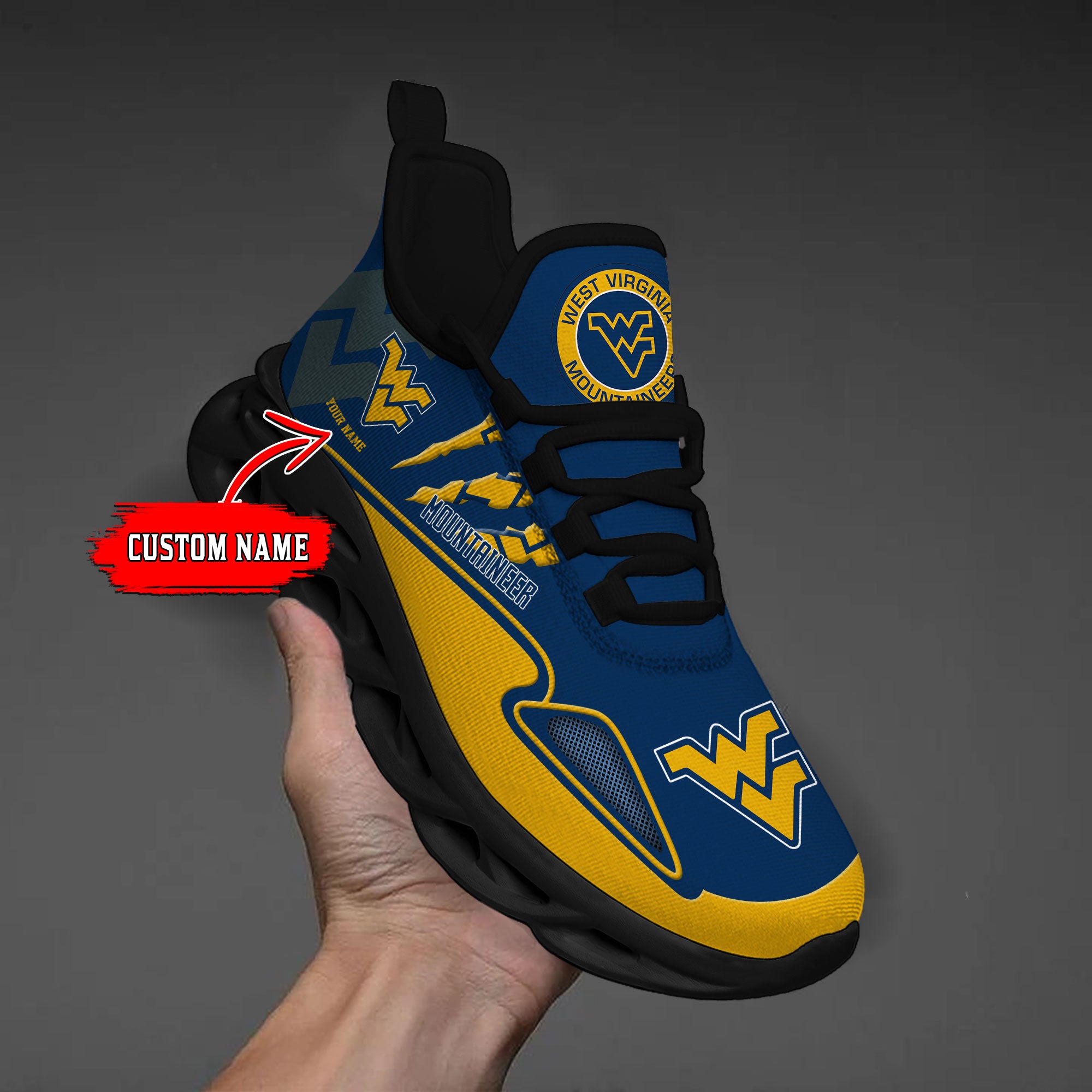 Ideafootwear West Virginia Mountaineers Max Soul Shoes Sneakers For Men And Women