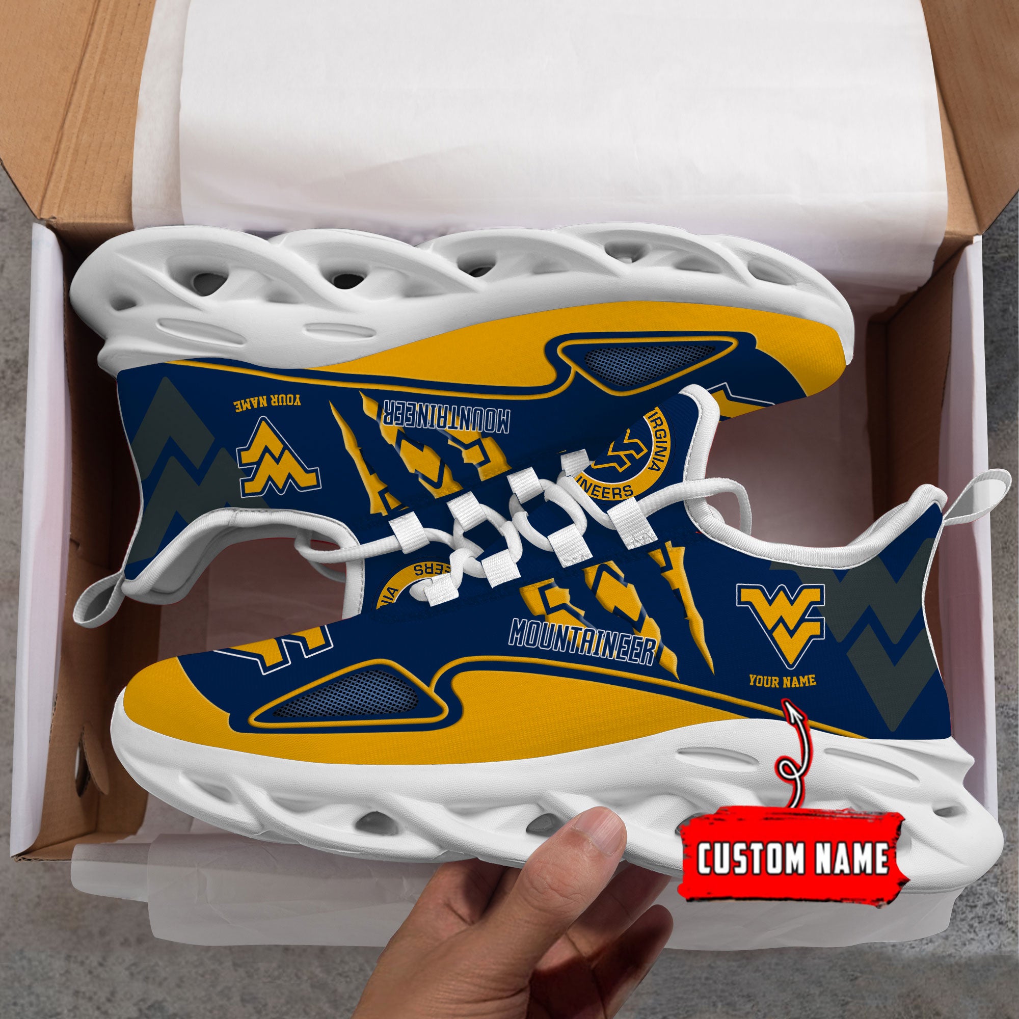 Ideafootwear West Virginia Mountaineers Max Soul Shoes Sneakers For Men And Women