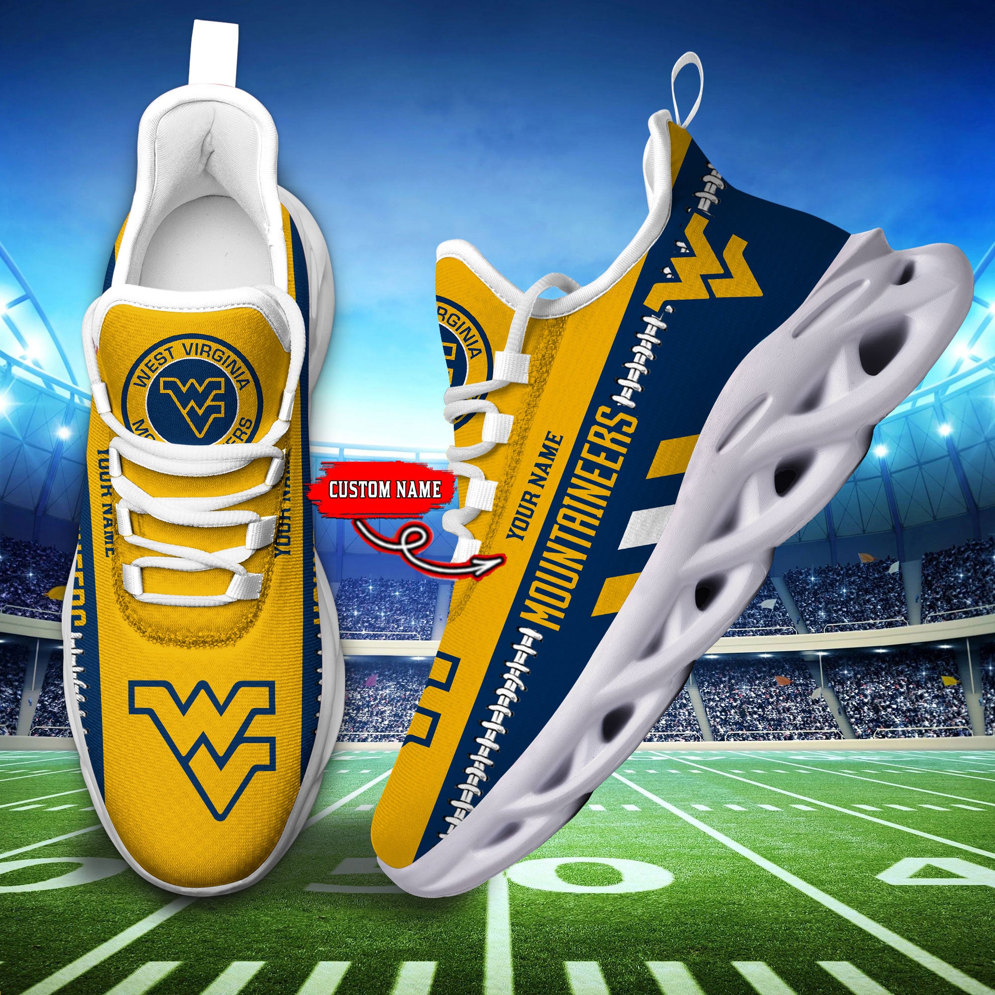 Ideafootwear West Virginia Mountaineers Max Soul Shoes Sneakers For Men And Women