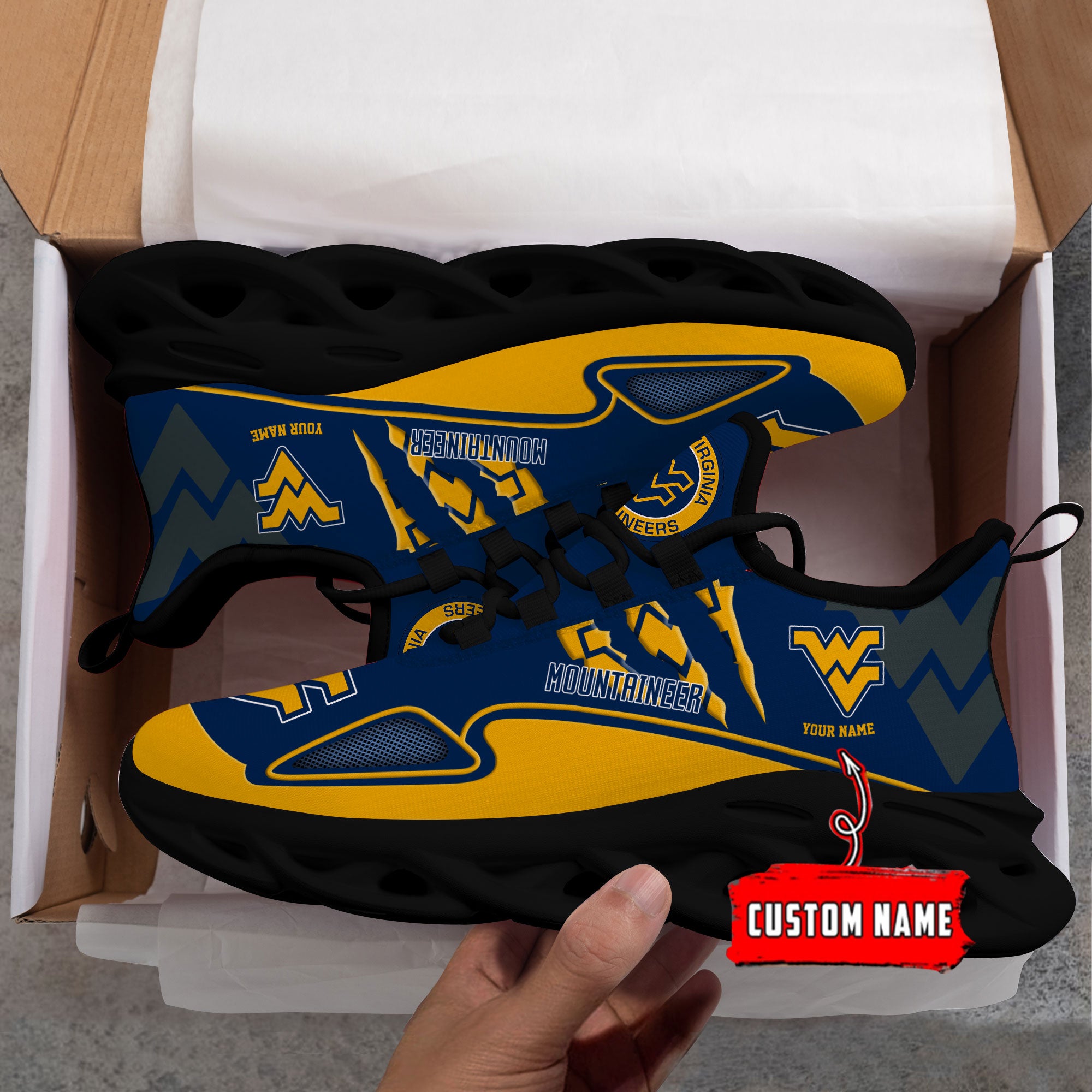 Ideafootwear West Virginia Mountaineers Max Soul Shoes Sneakers For Men And Women