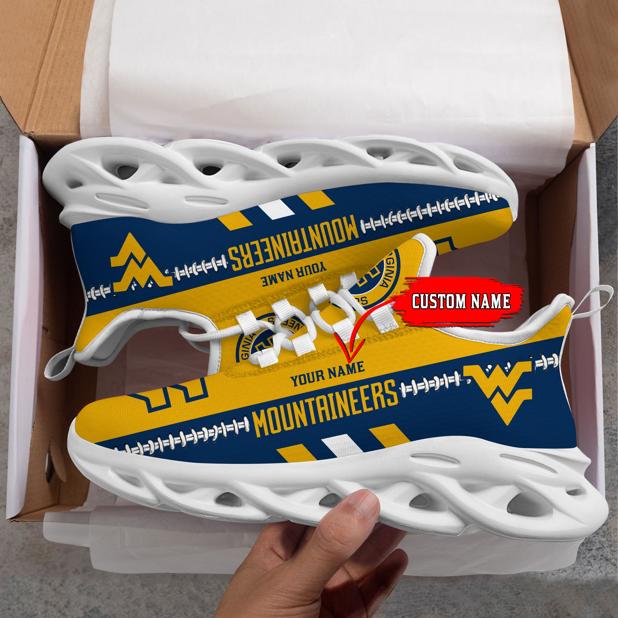 Ideafootwear West Virginia Mountaineers Max Soul Shoes Sneakers For Men And Women