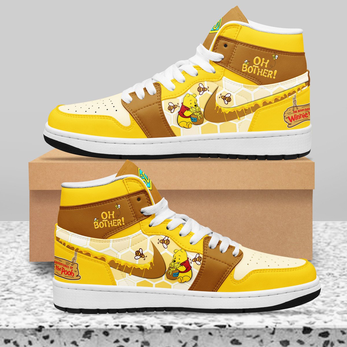 Ideafootwear Winnie the Pooh AJ1 High Sneakers Shoes For Men And Women
