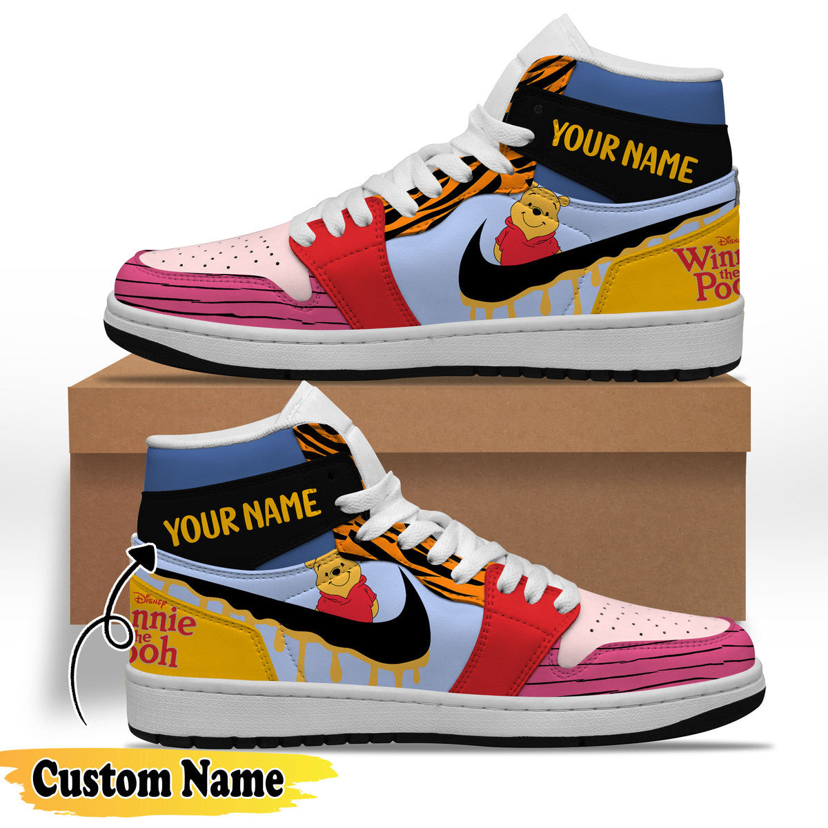 Ideafootwear Winnie The Pooh AJ1 High Sneakers Shoes For Men And Women