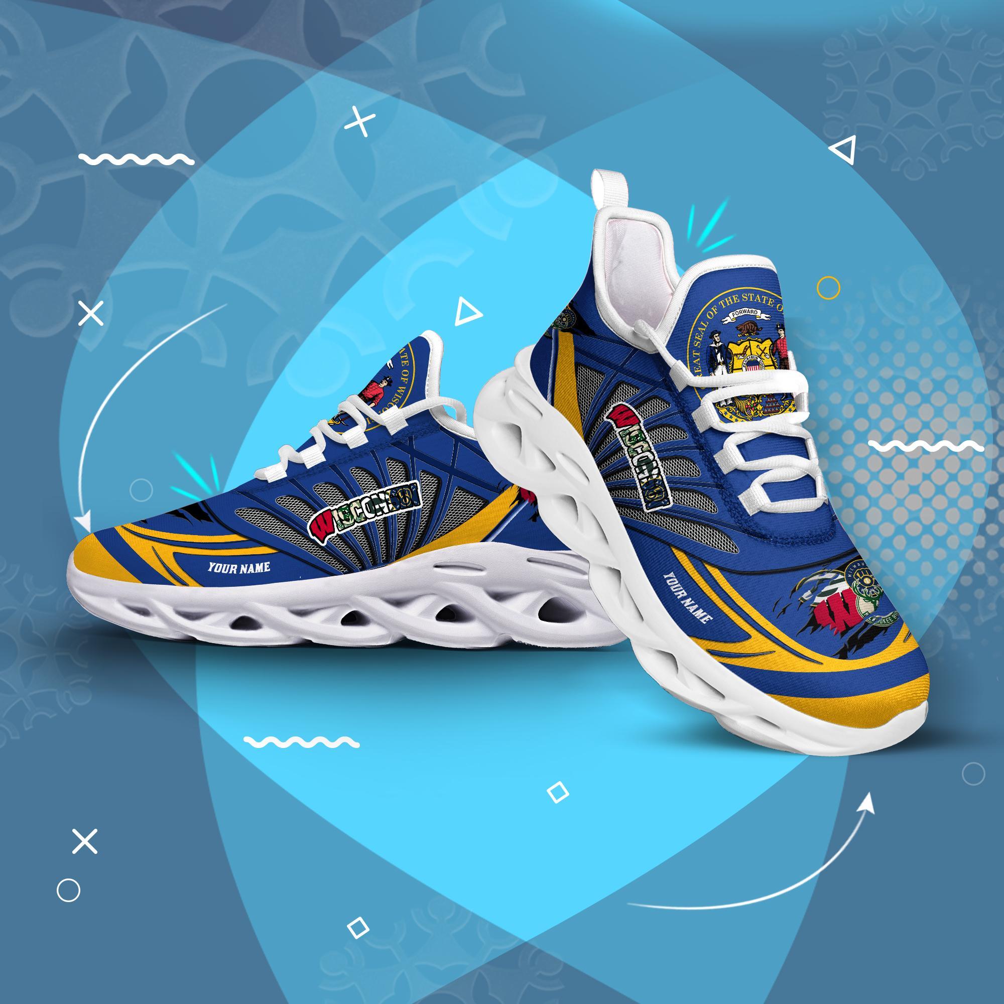 Ideafootwear Wisconsin Badgers, Green Bay Packers, Milwaukee Brewers, Milwaukee Bucks Max Soul Shoes Sneakers For Men And Women