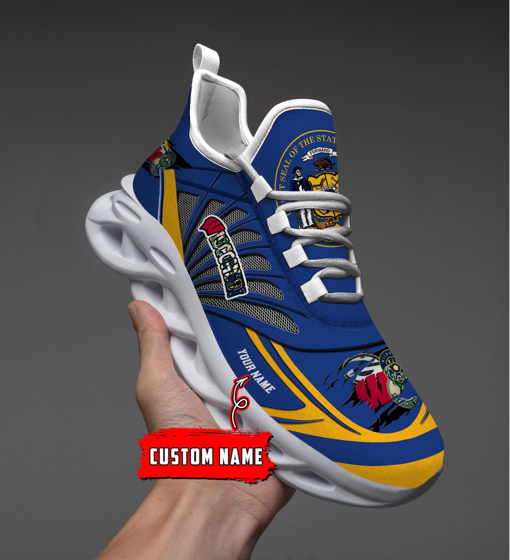Ideafootwear Wisconsin Badgers, Green Bay Packers, Milwaukee Brewers, Milwaukee Bucks Max Soul Shoes Sneakers For Men And Women