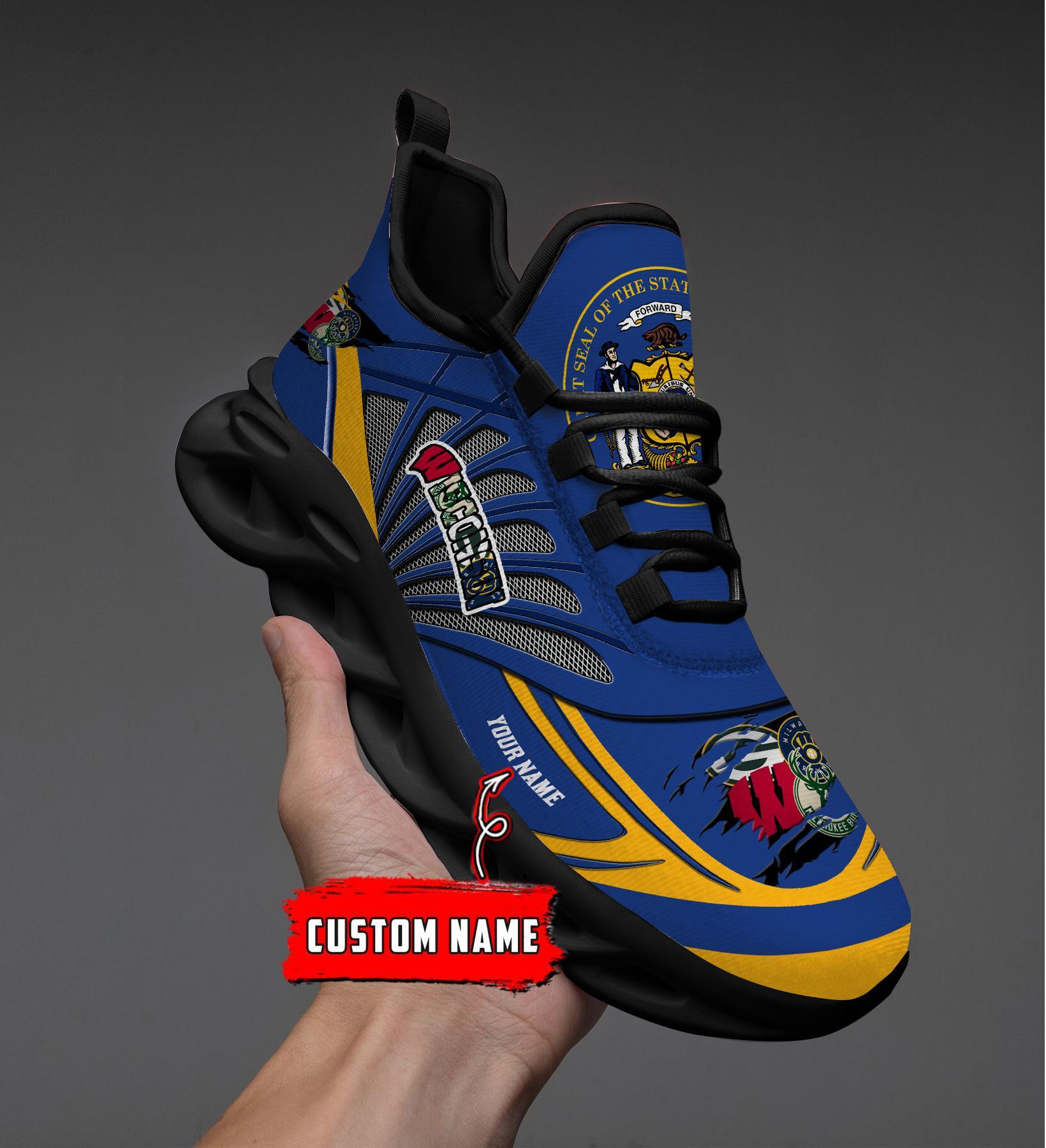 Ideafootwear Wisconsin Badgers, Green Bay Packers, Milwaukee Brewers, Milwaukee Bucks Max Soul Shoes Sneakers For Men And Women