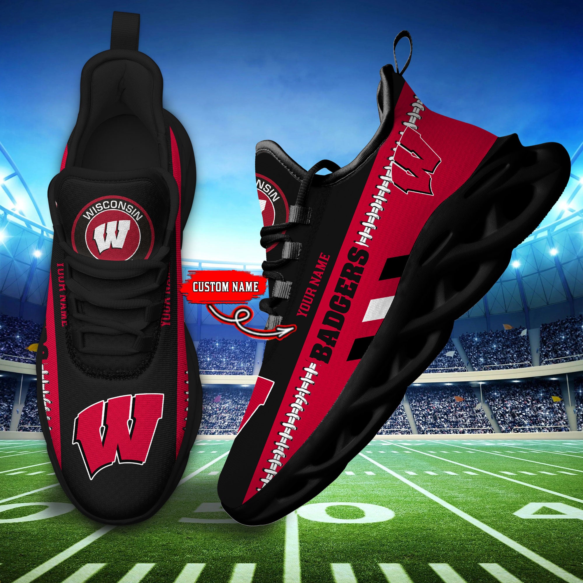 Ideafootwear Wisconsin Badgers Max Soul Shoes Sneakers For Men And Women
