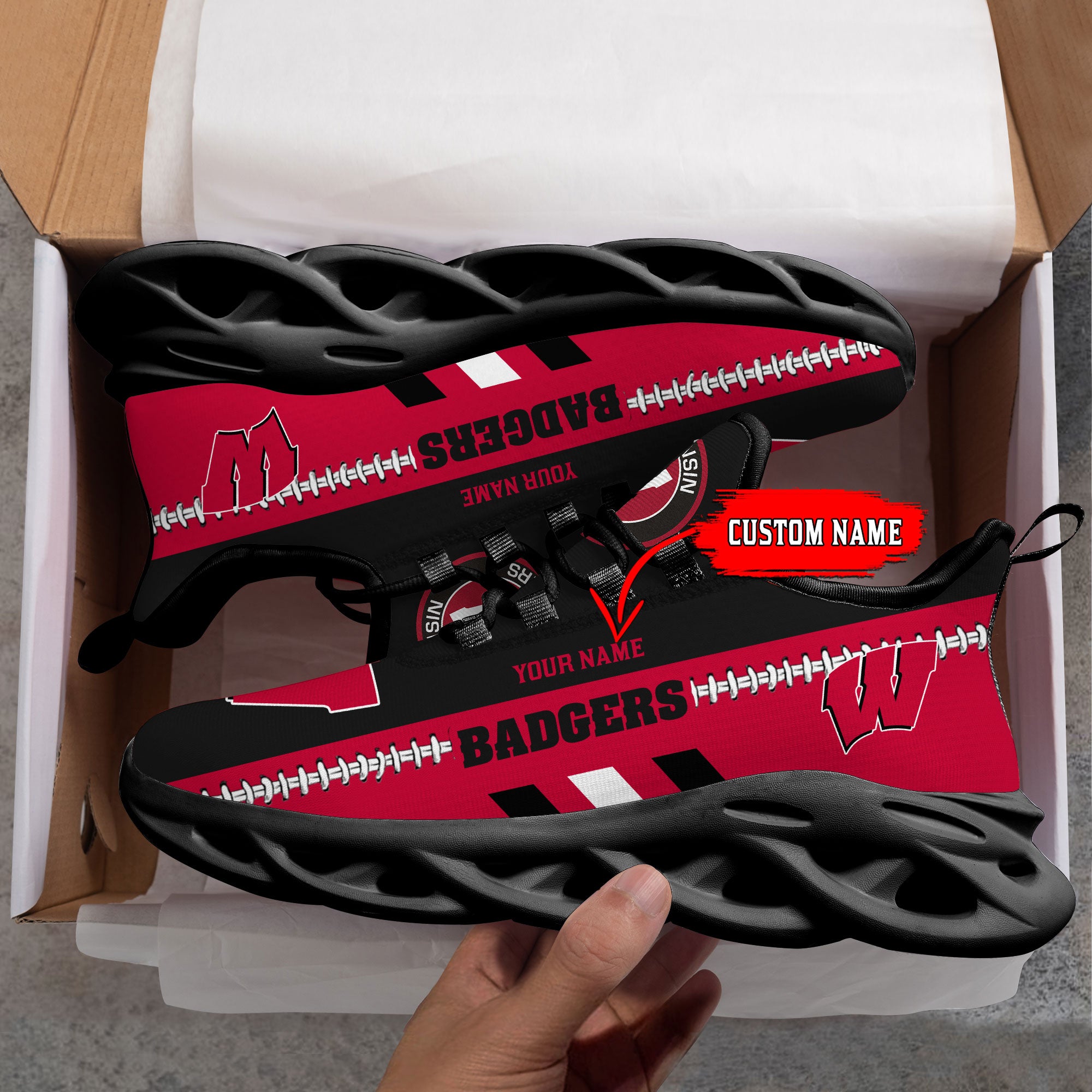 Ideafootwear Wisconsin Badgers Max Soul Shoes Sneakers For Men And Women