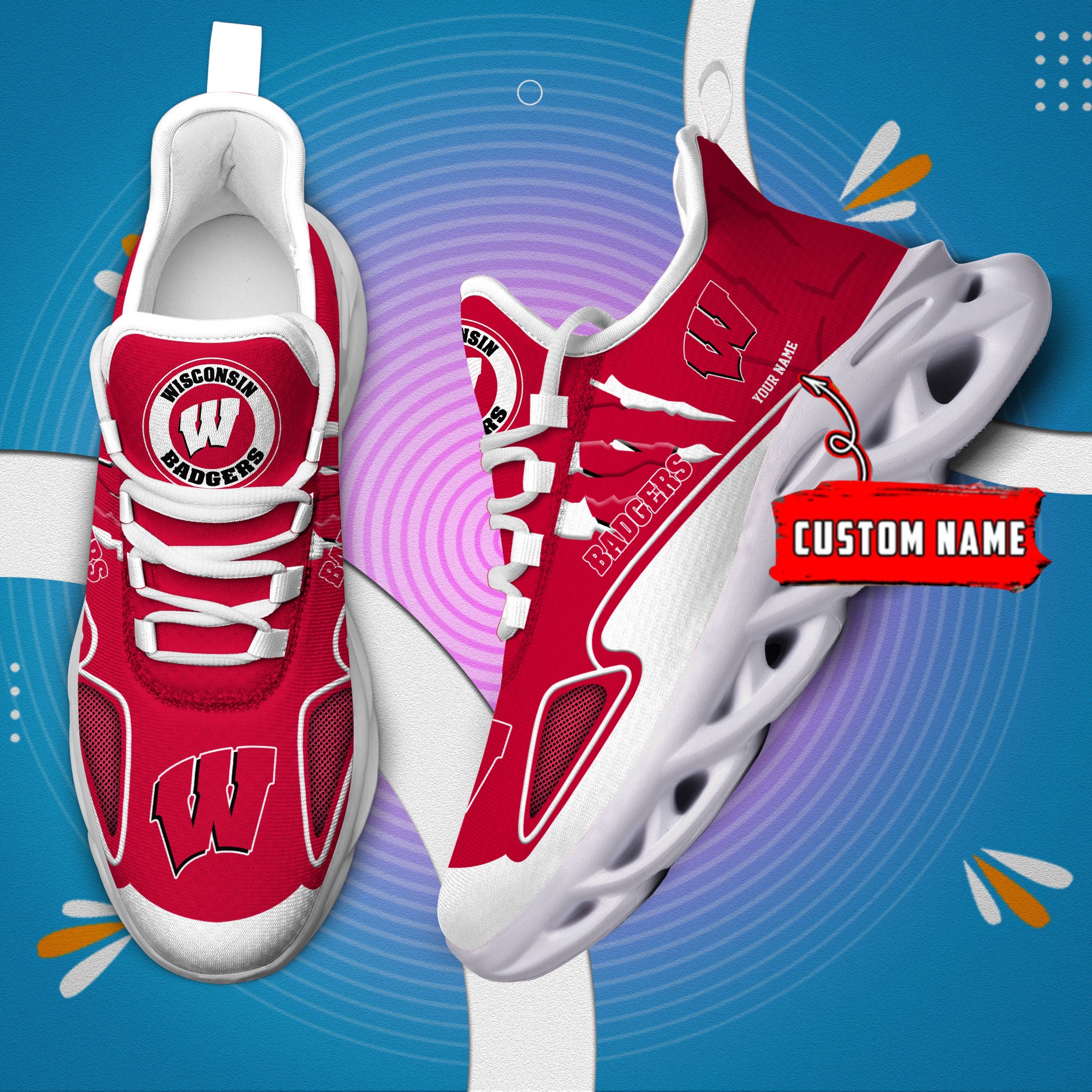 Ideafootwear Wisconsin Badgers Max Soul Shoes Sneakers For Men And Women