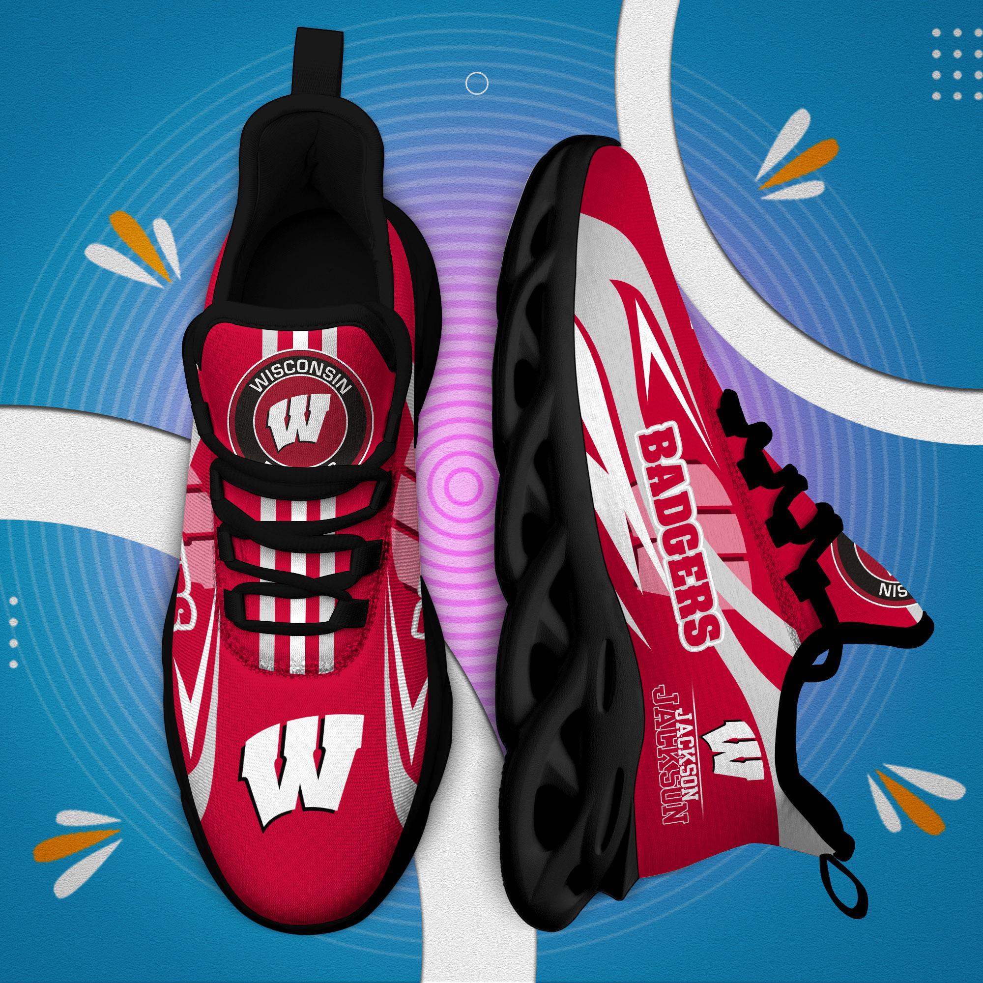 Ideafootwear Wisconsin Badgers Max Soul Shoes Sneakers For Men And Women