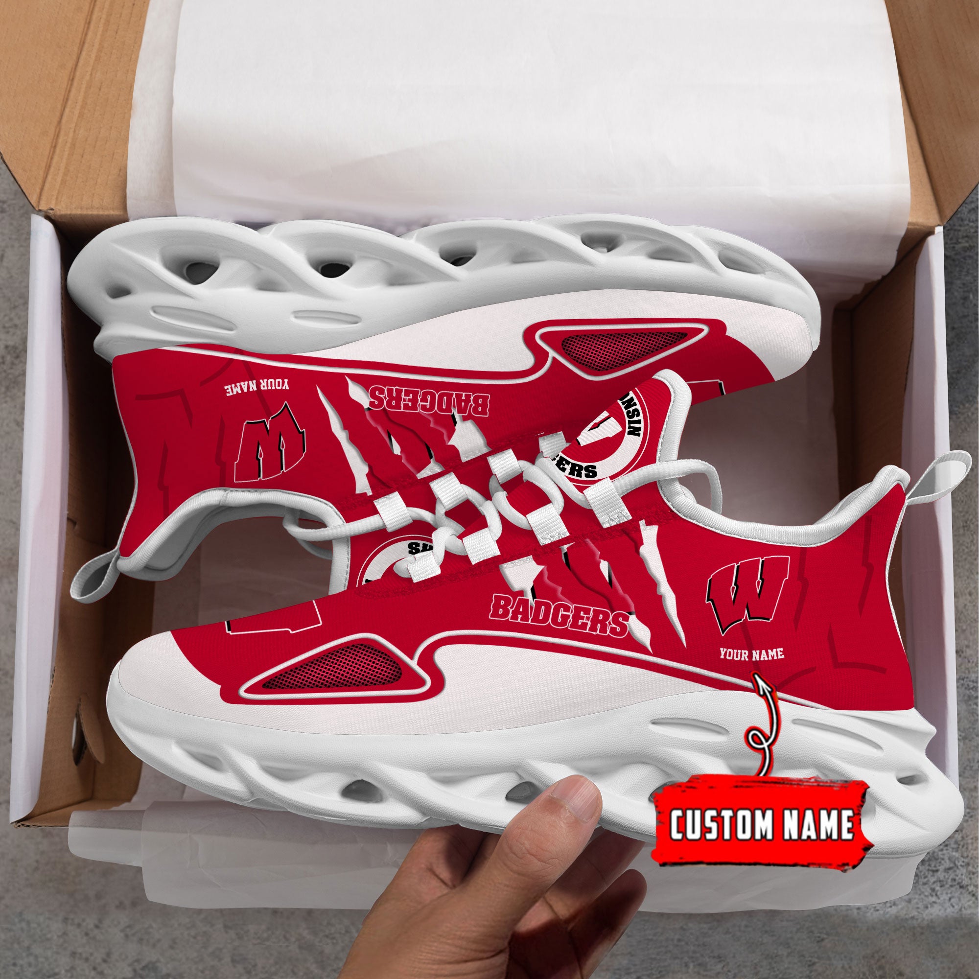 Ideafootwear Wisconsin Badgers Max Soul Shoes Sneakers For Men And Women