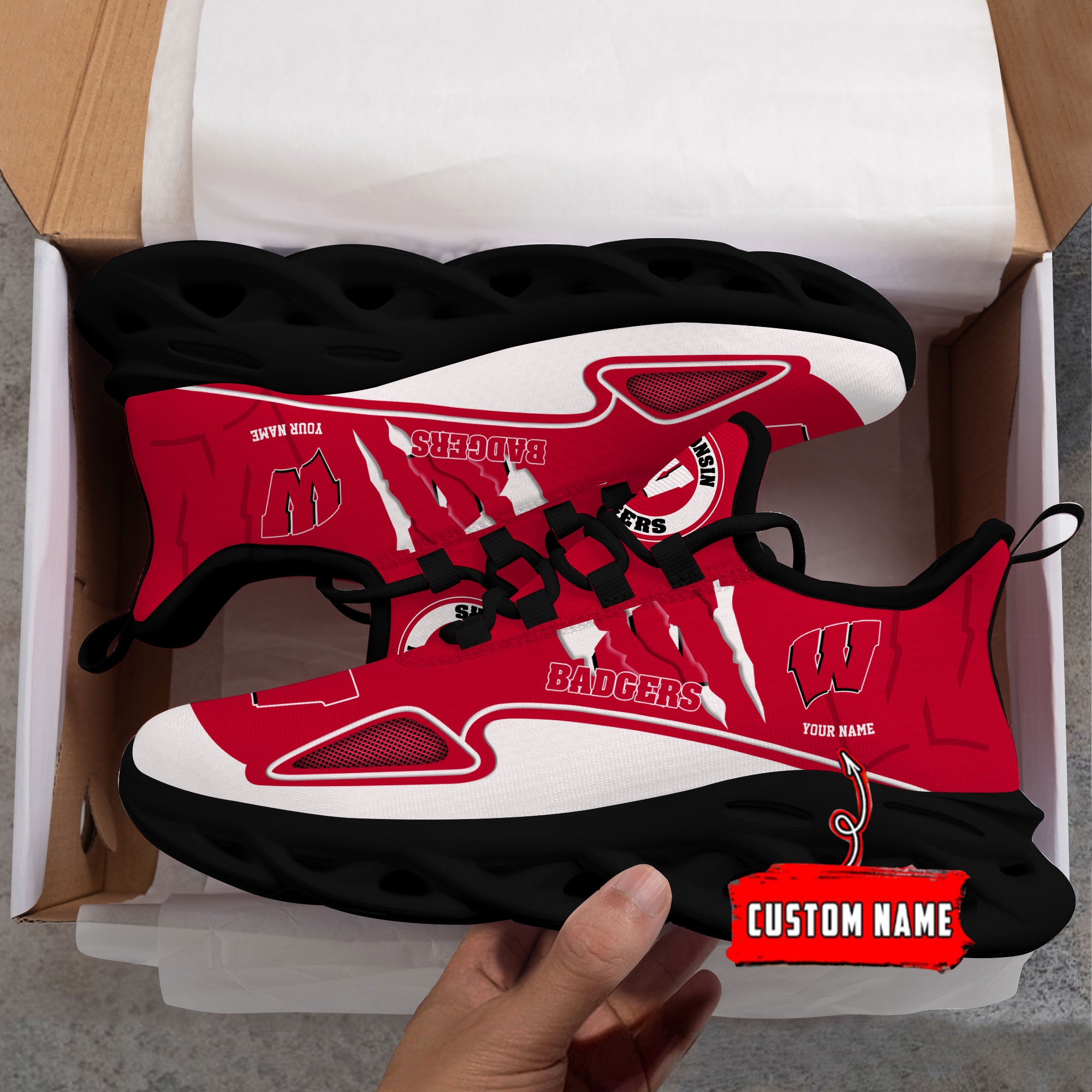 Ideafootwear Wisconsin Badgers Max Soul Shoes Sneakers For Men And Women