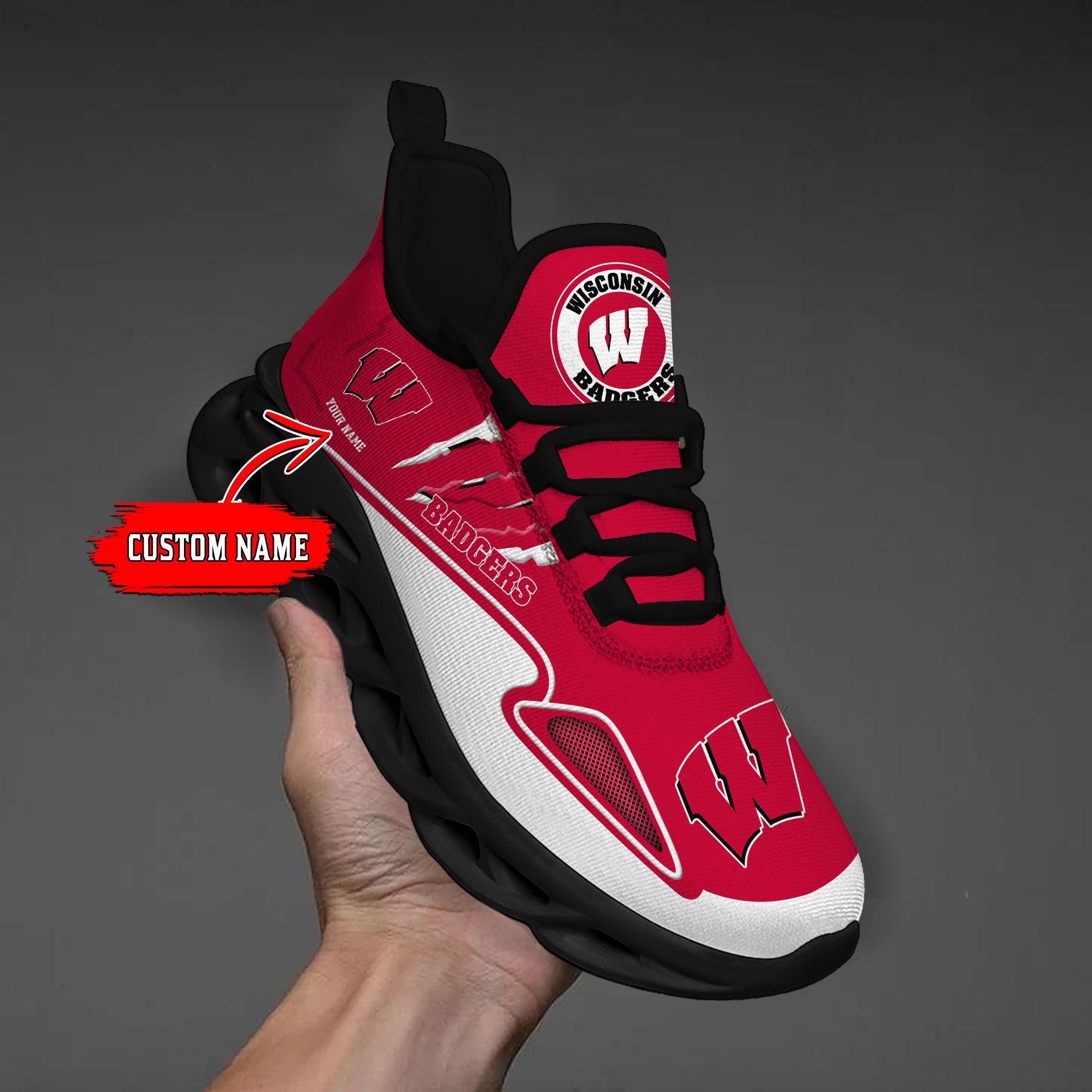 Ideafootwear Wisconsin Badgers Max Soul Shoes Sneakers For Men And Women