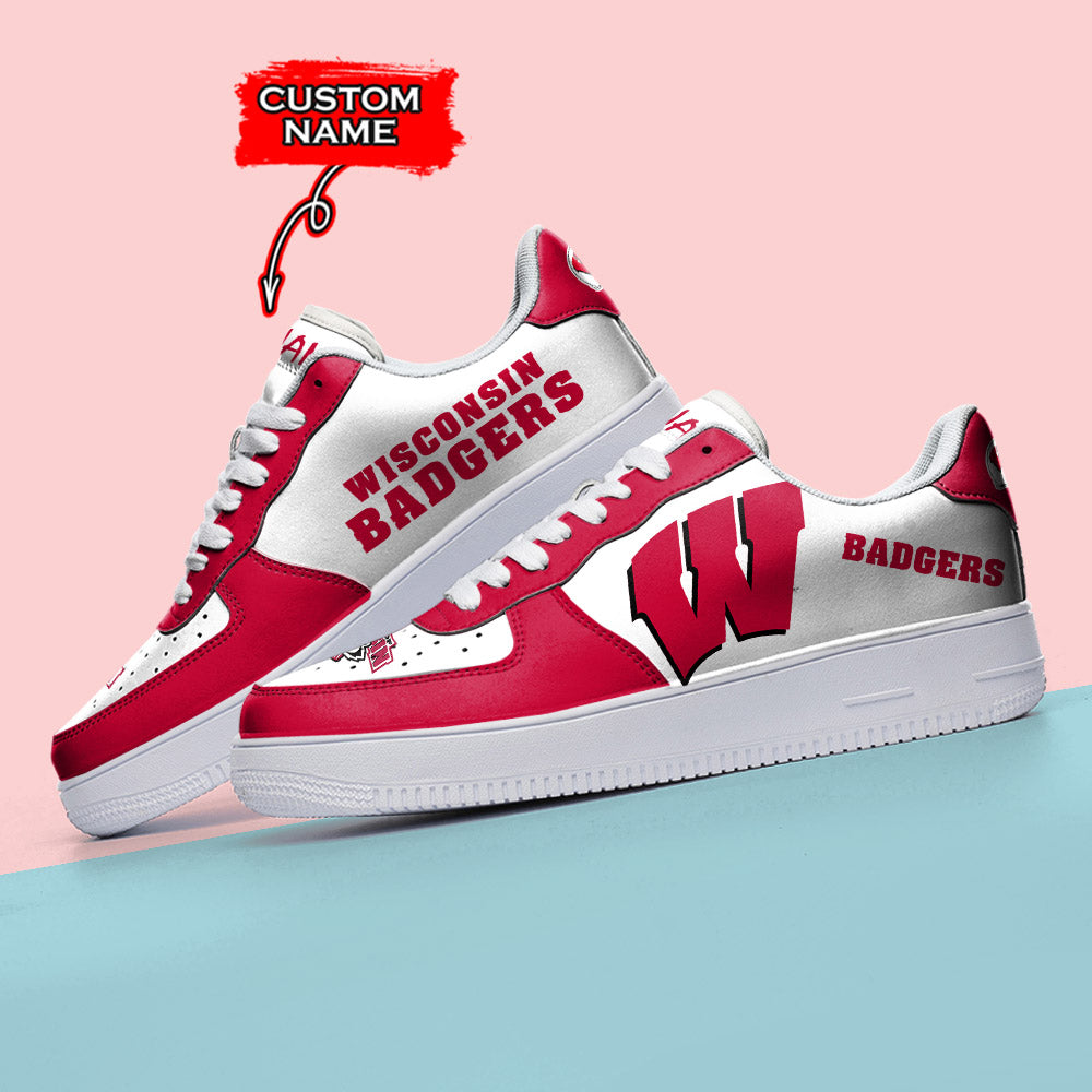 Ideafootwear Wisconsin Badgers NCAA Air Low-Top Sneakers Shoes For Men And Women