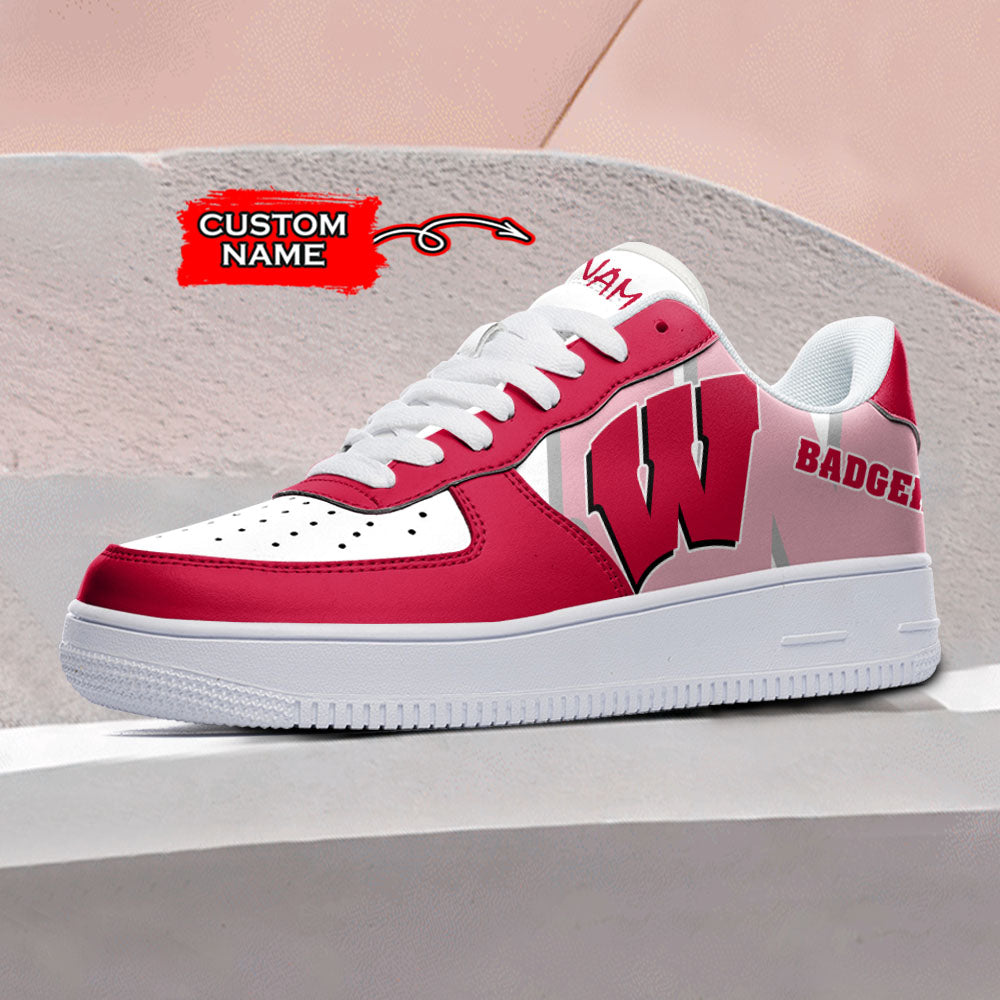 Ideafootwear Wisconsin Badgers NCAA Air Low-Top Sneakers Shoes For Men And Women