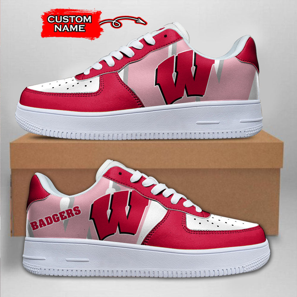 Ideafootwear Wisconsin Badgers NCAA Air Low-Top Sneakers Shoes For Men And Women