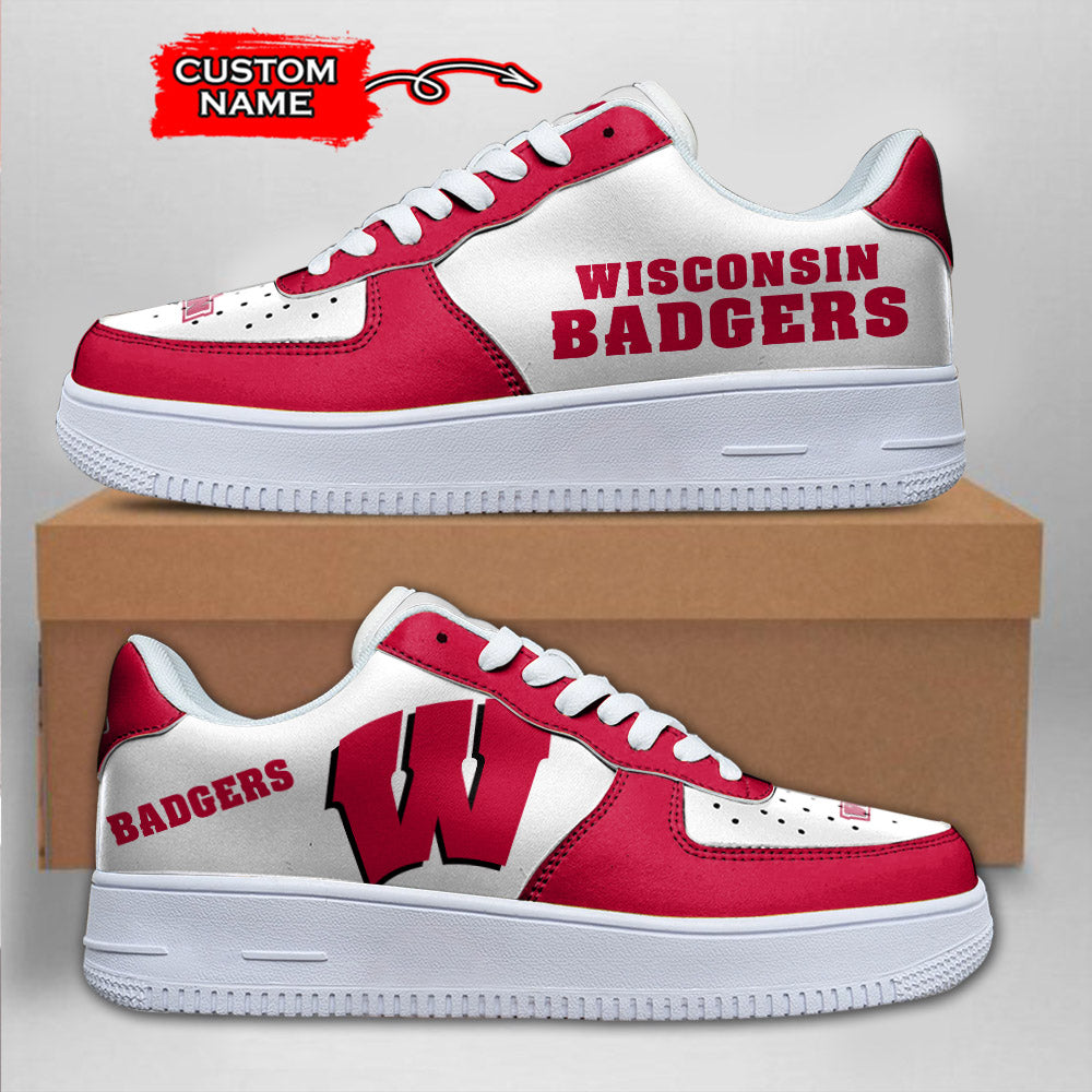 Ideafootwear Wisconsin Badgers NCAA Air Low-Top Sneakers Shoes For Men And Women
