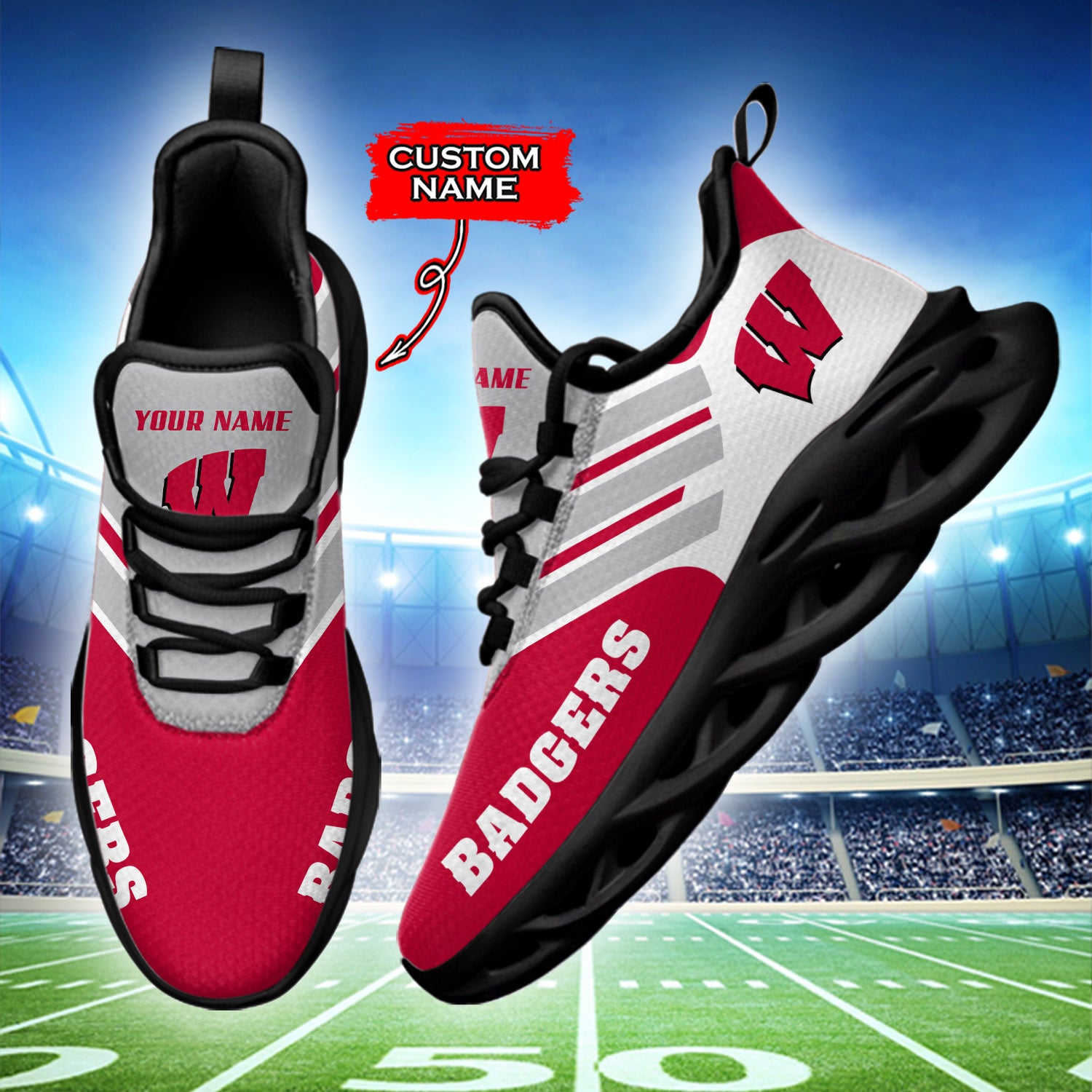 Ideafootwear Wisconsin Badgers NCAA Max Soul Shoes Sneakers For Men And Women