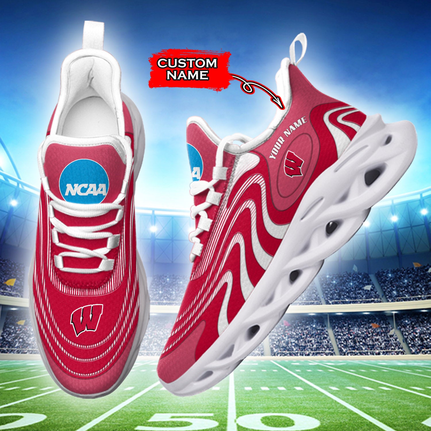 Ideafootwear Wisconsin Badgers NCAA Max Soul Shoes Sneakers For Men And Women