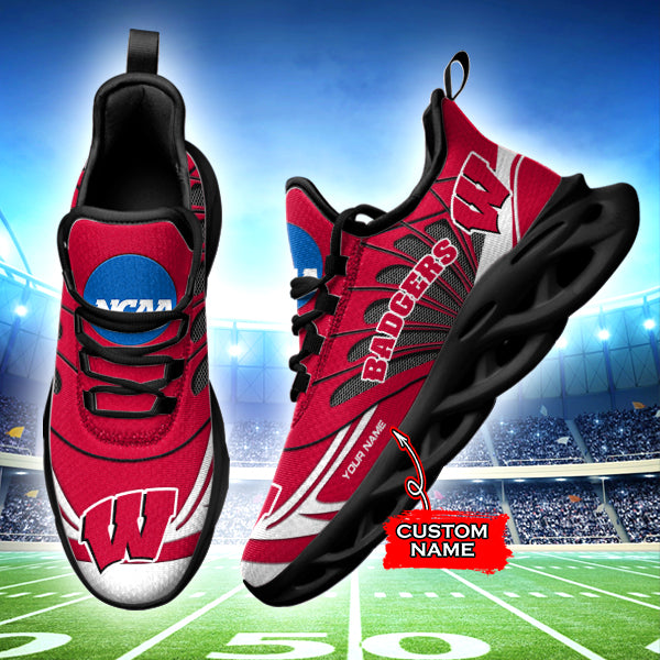 Ideafootwear Wisconsin Badgers NCAA Max Soul Shoes Sneakers For Men And Women