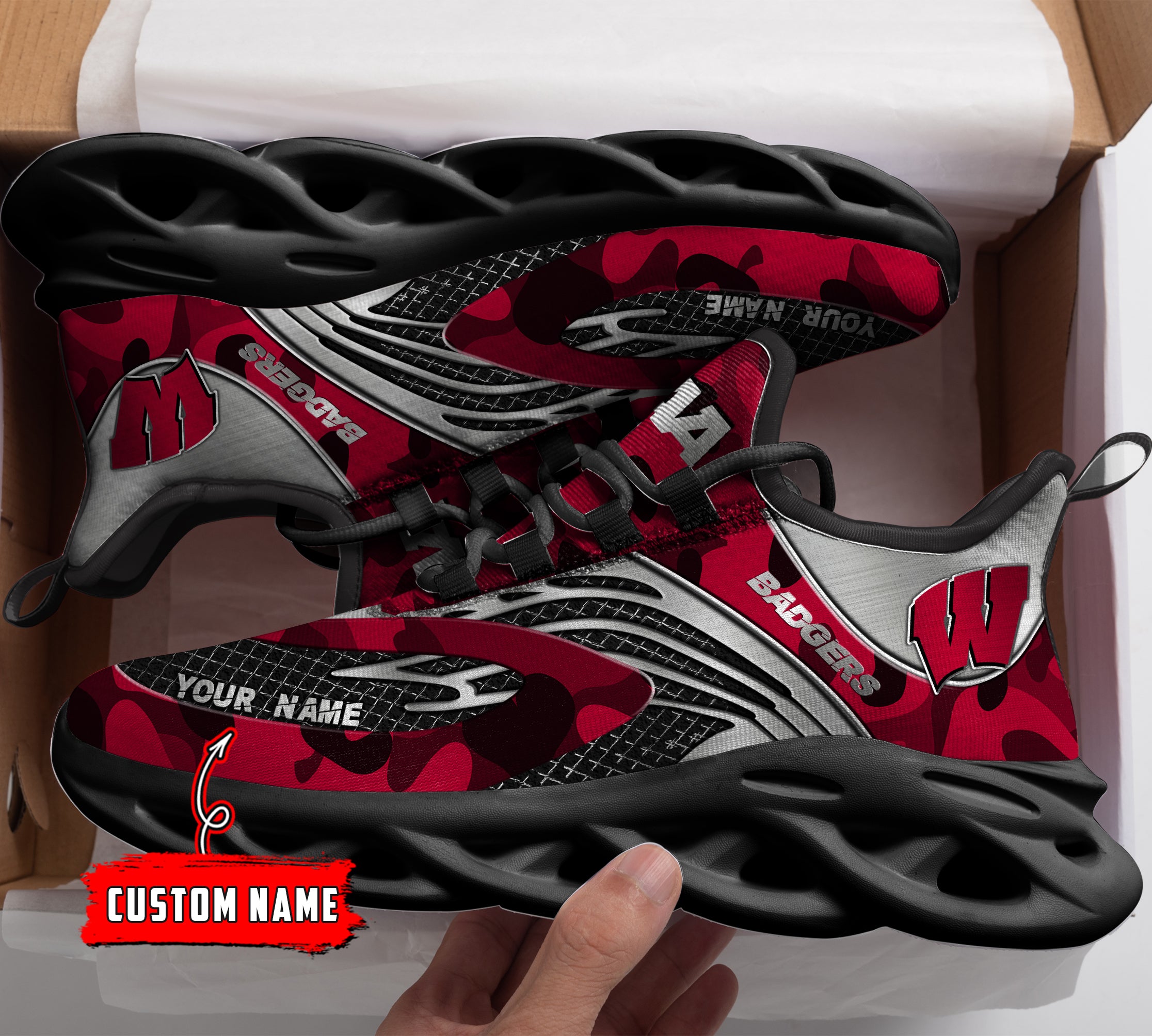 Ideafootwear Wisconsin Badgers NCAA Max Soul Shoes Sneakers For Men And Women