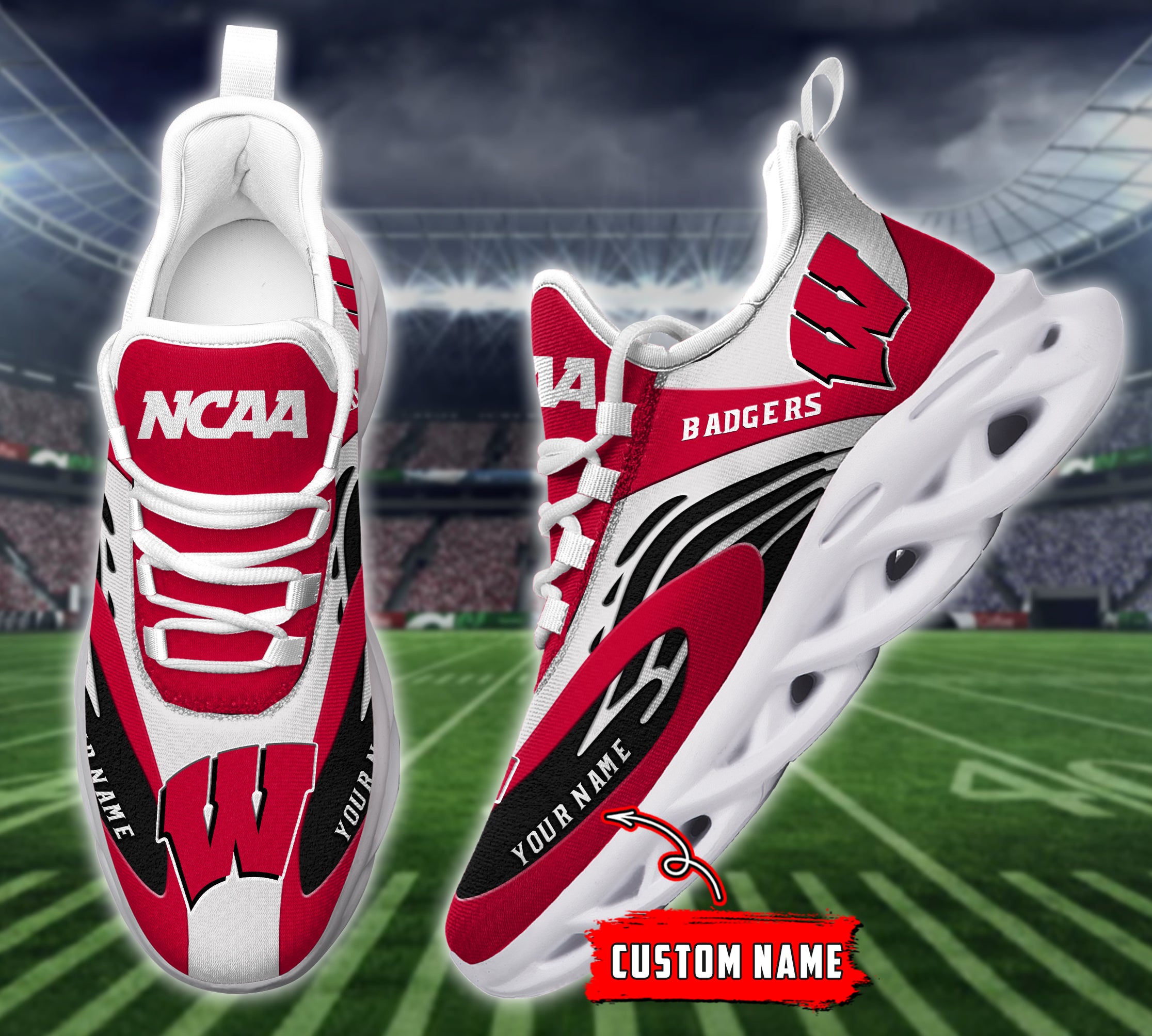 Ideafootwear Wisconsin Badgers NCAA Max Soul Shoes Sneakers For Men And Women