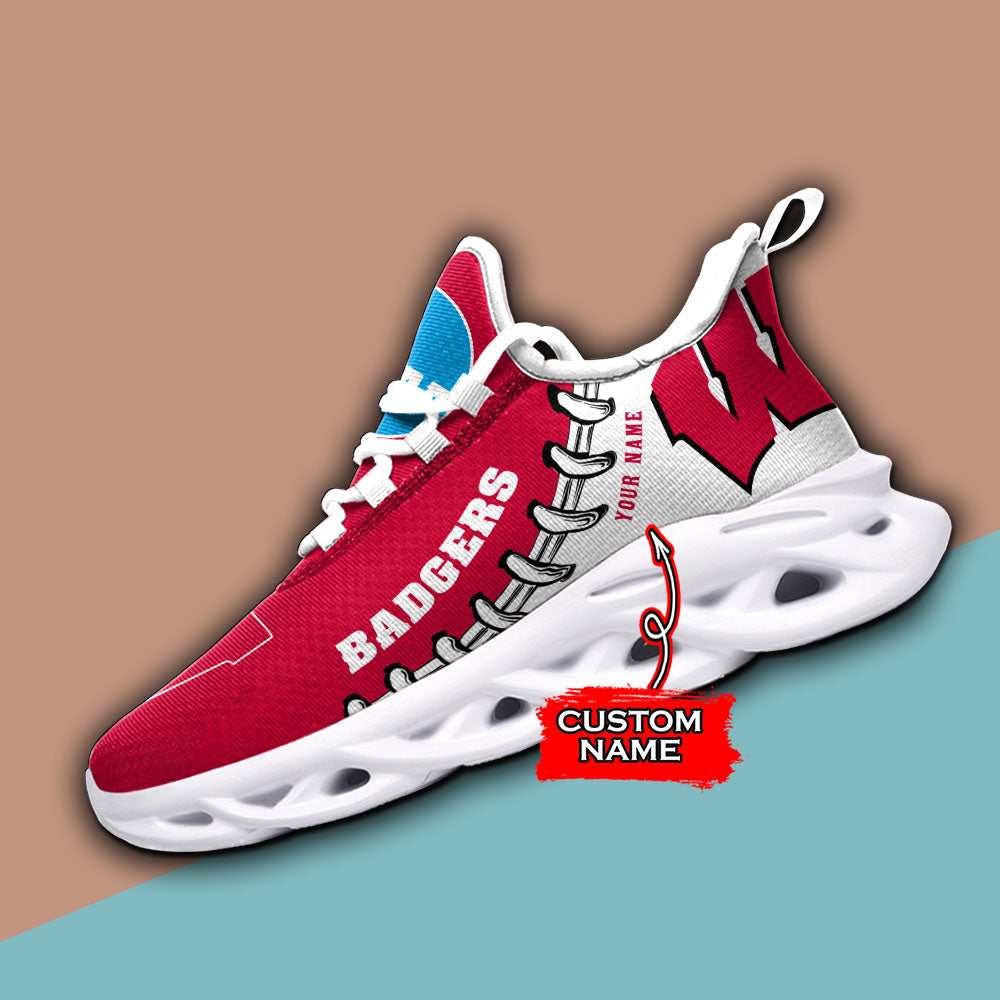 Ideafootwear Wisconsin Badgers NCAA Max Soul Shoes Sneakers For Men And Women