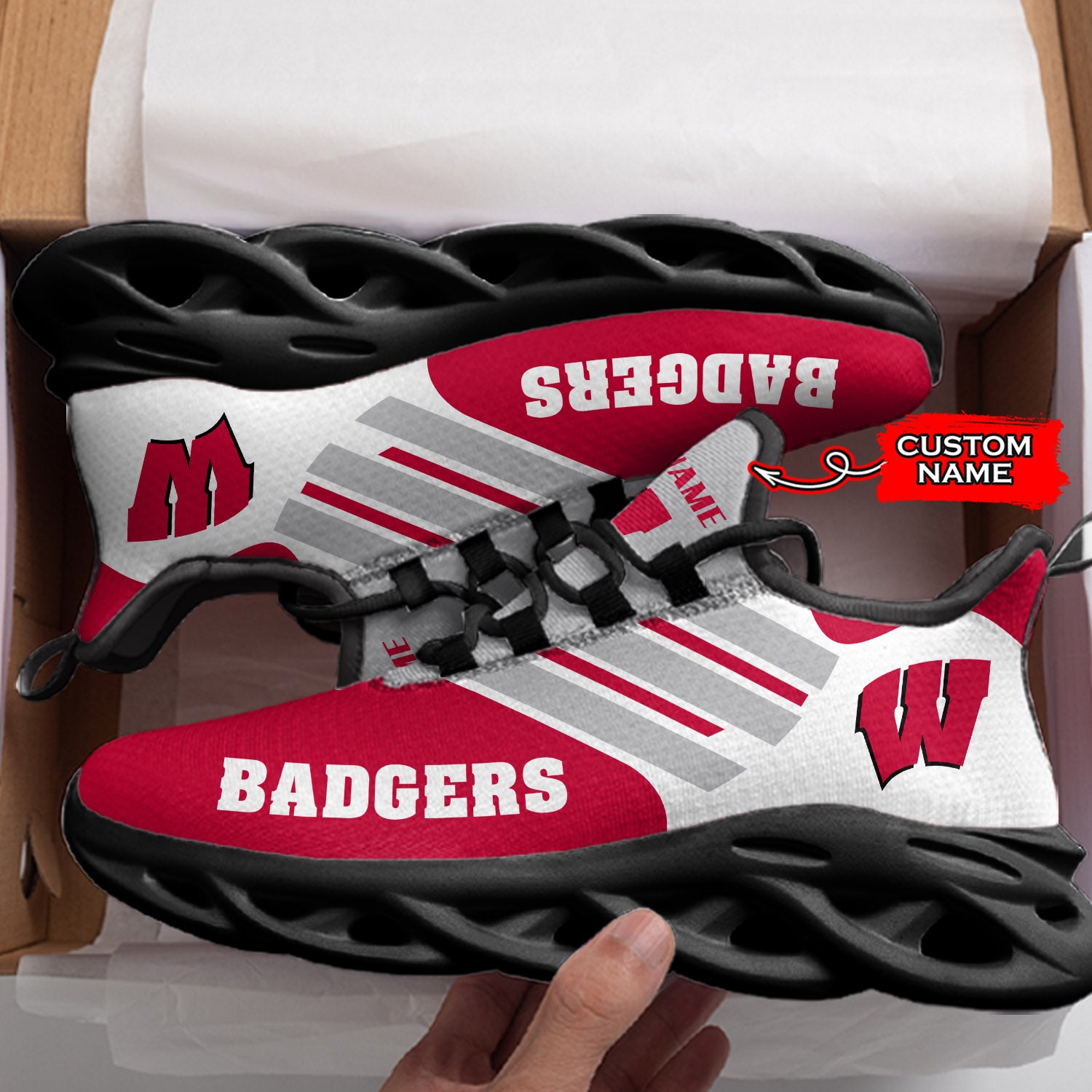 Ideafootwear Wisconsin Badgers NCAA Max Soul Shoes Sneakers For Men And Women