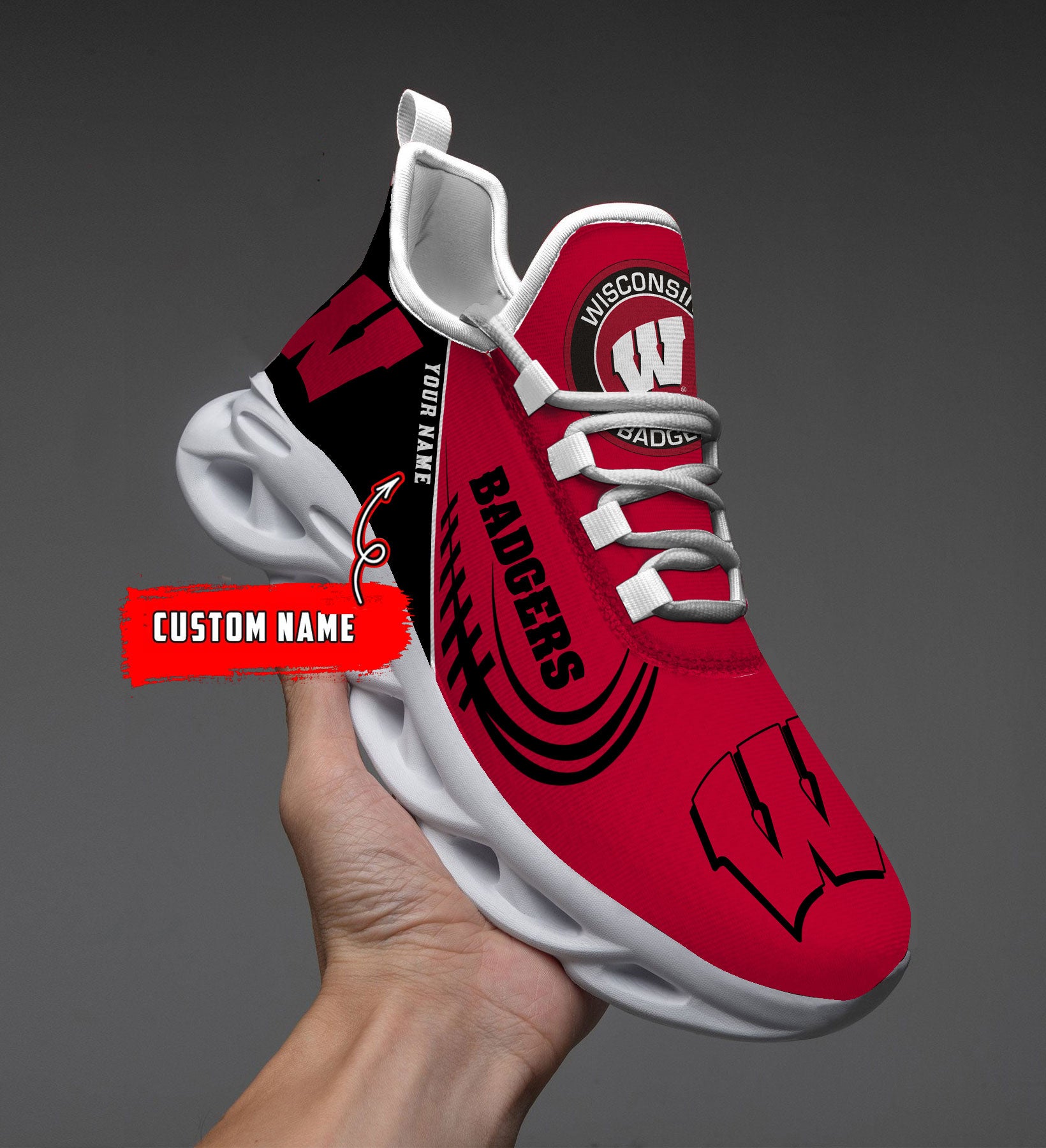 Ideafootwear Wisconsin Badgers NCAA Max Soul Shoes Sneakers For Men And Women