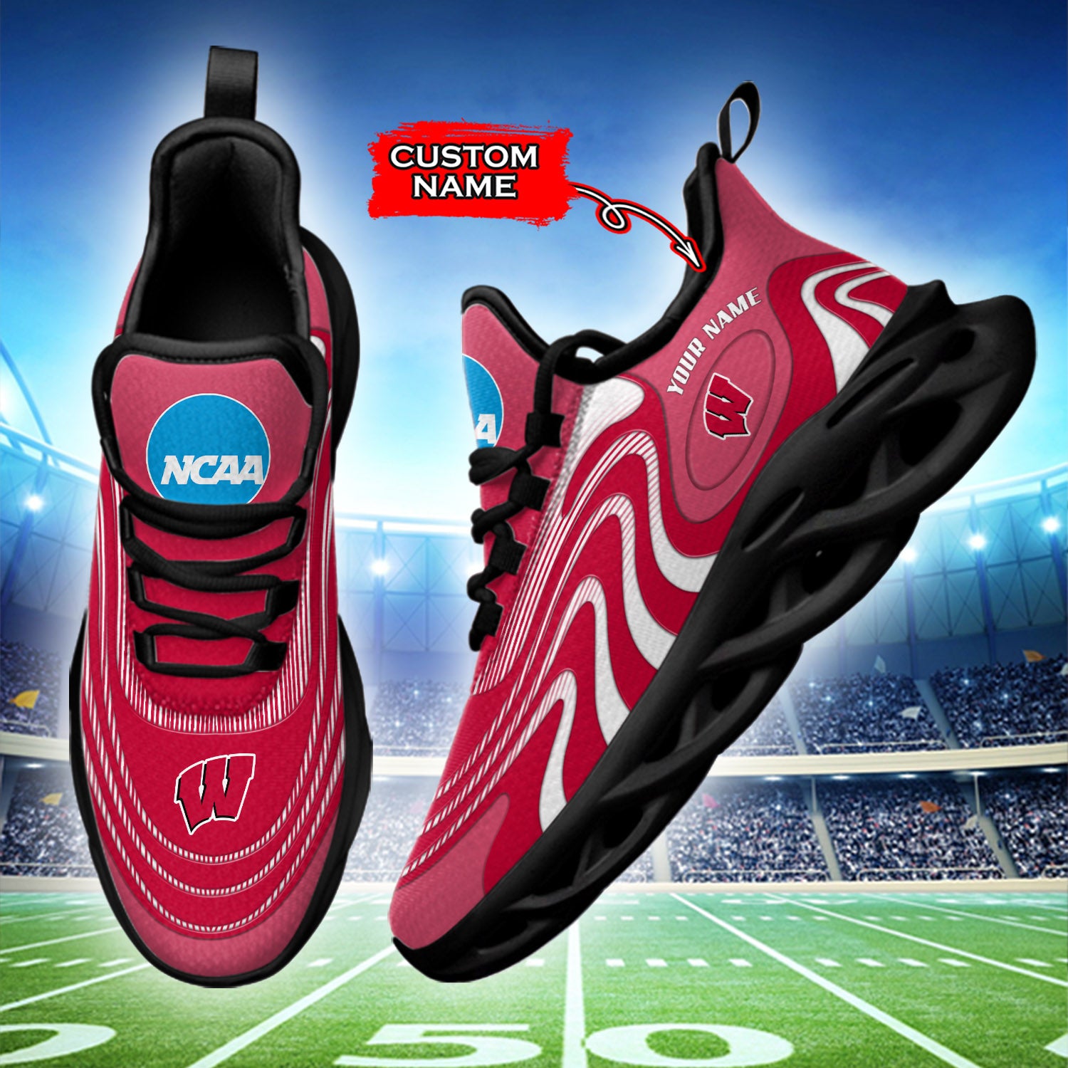 Ideafootwear Wisconsin Badgers NCAA Max Soul Shoes Sneakers For Men And Women