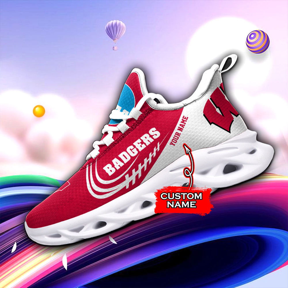 Ideafootwear Wisconsin Badgers NCAA Max Soul Shoes Sneakers For Men And Women
