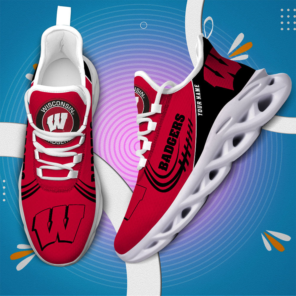 Ideafootwear Wisconsin Badgers NCAA Max Soul Shoes Sneakers For Men And Women