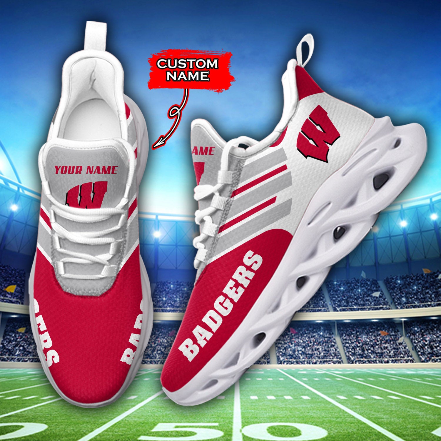Ideafootwear Wisconsin Badgers NCAA Max Soul Shoes Sneakers For Men And Women