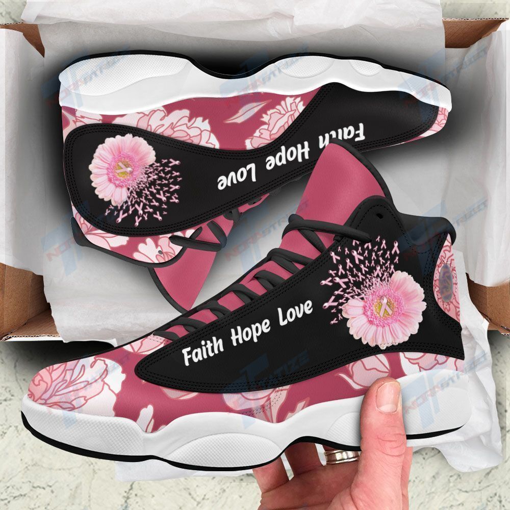 Ideafootwear Breast Cancer Flower AJ13 Sneakers Shoes For Men And Women 1