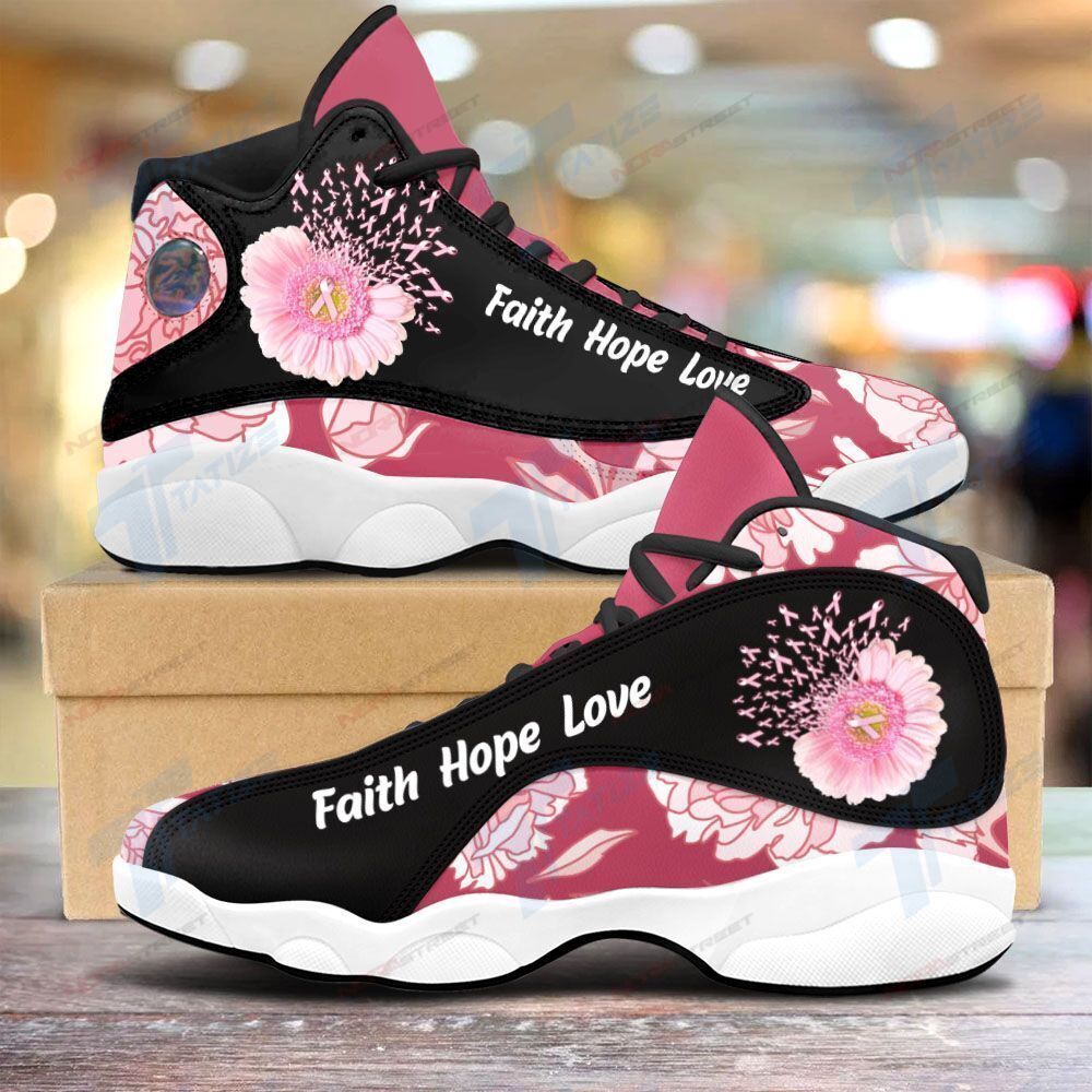 Ideafootwear Breast Cancer Flower AJ13 Sneakers Shoes For Men And Women 1