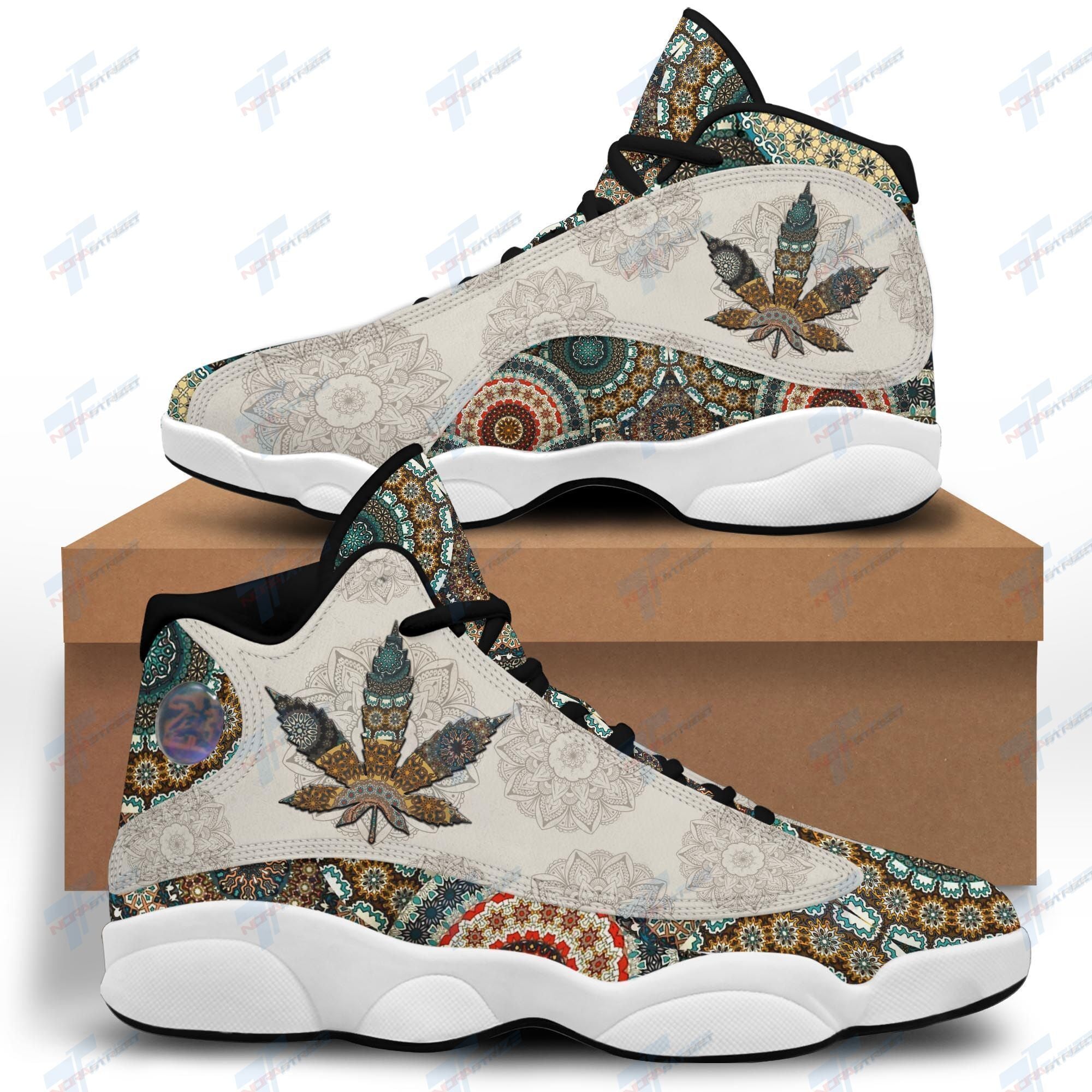 Ideafootwear Flower Mandala Canabis AJ13 Sneakers Shoes For Men And Women 1
