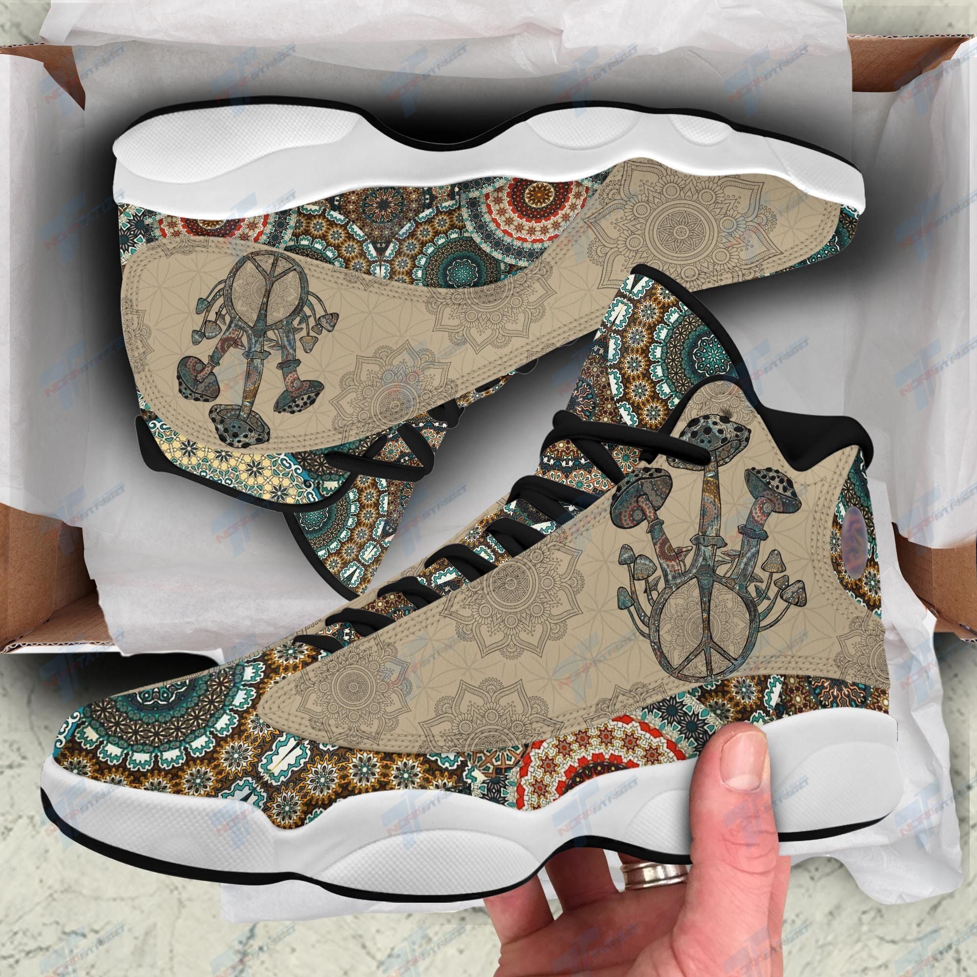 Ideafootwear Funny Mandala Mushroom AJ13 Sneakers Shoes For Men And Women 1