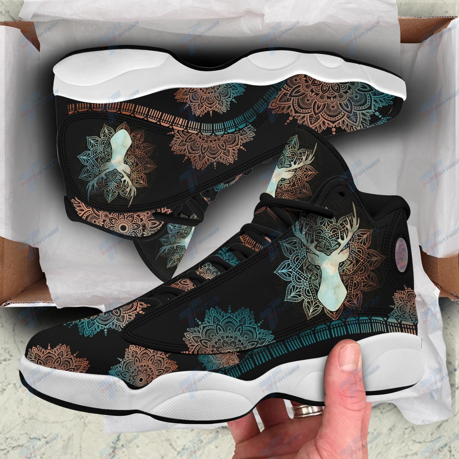 Ideafootwear Hunting Mandala AJ13 Sneakers Shoes For Men And Women 1