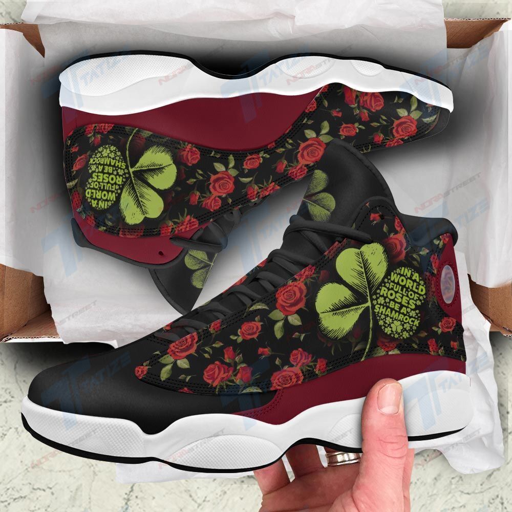 Ideafootwear In A World Full Of Roses Be A Shamrock AJ13 Sneakers Shoes For Men And Women 1