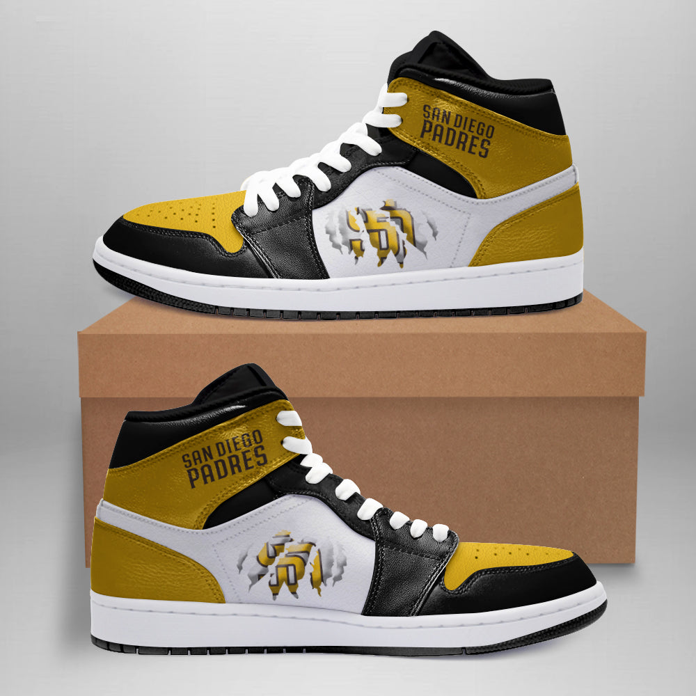 Ideafootwear San Diego Padres AJ1 High Sneakers Shoes For Men And Women 3