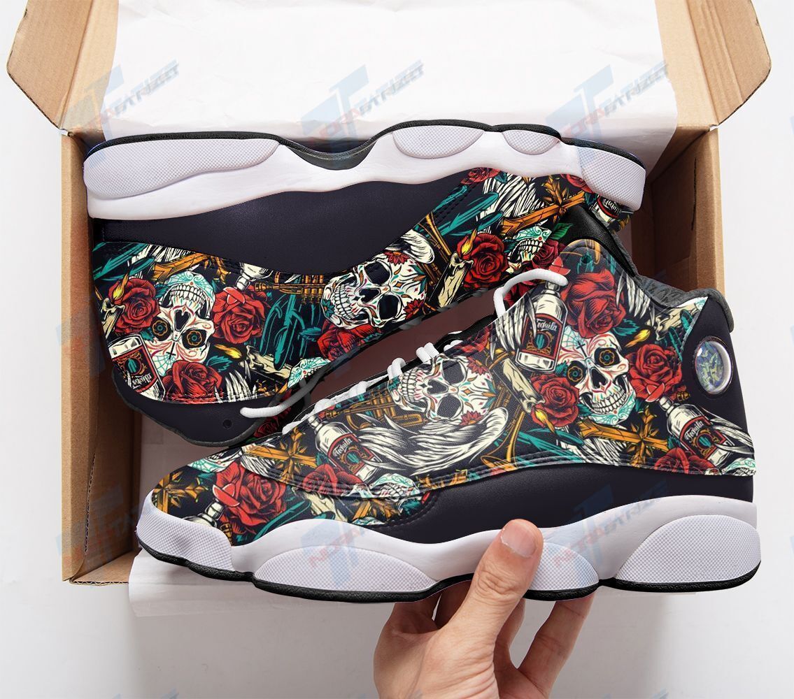 Ideafootwear Skull Tattoo Pattern AJ13 Sneakers Shoes For Men And Women 1