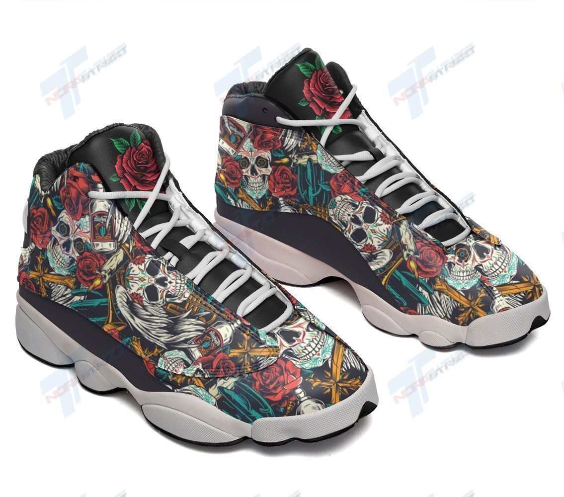 Ideafootwear Skull Tattoo Pattern AJ13 Sneakers Shoes For Men And Women 1