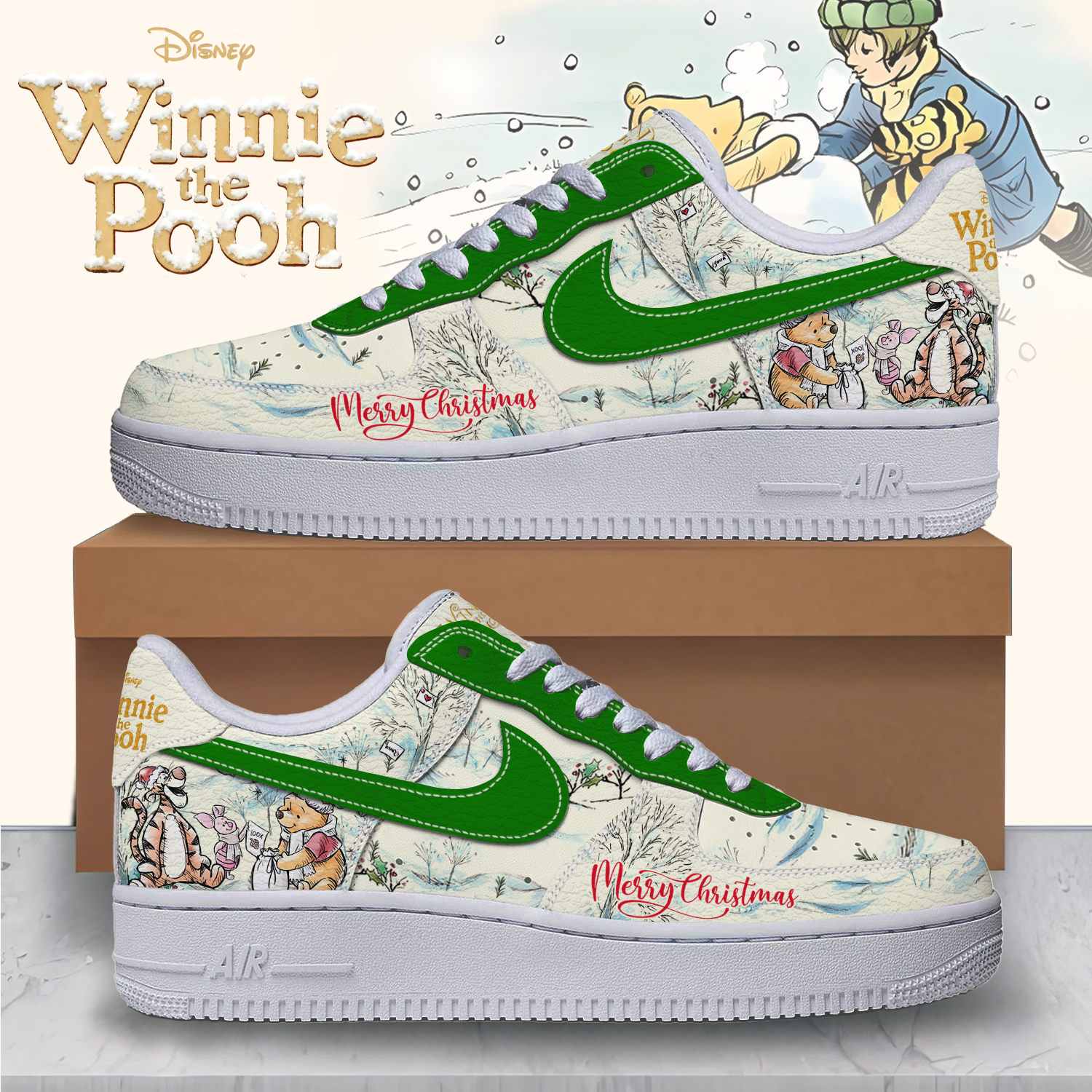 IdeaFootwear Winnie The Pooh x Christmas Air Low-Top Sneakers Shoes For Men And Women