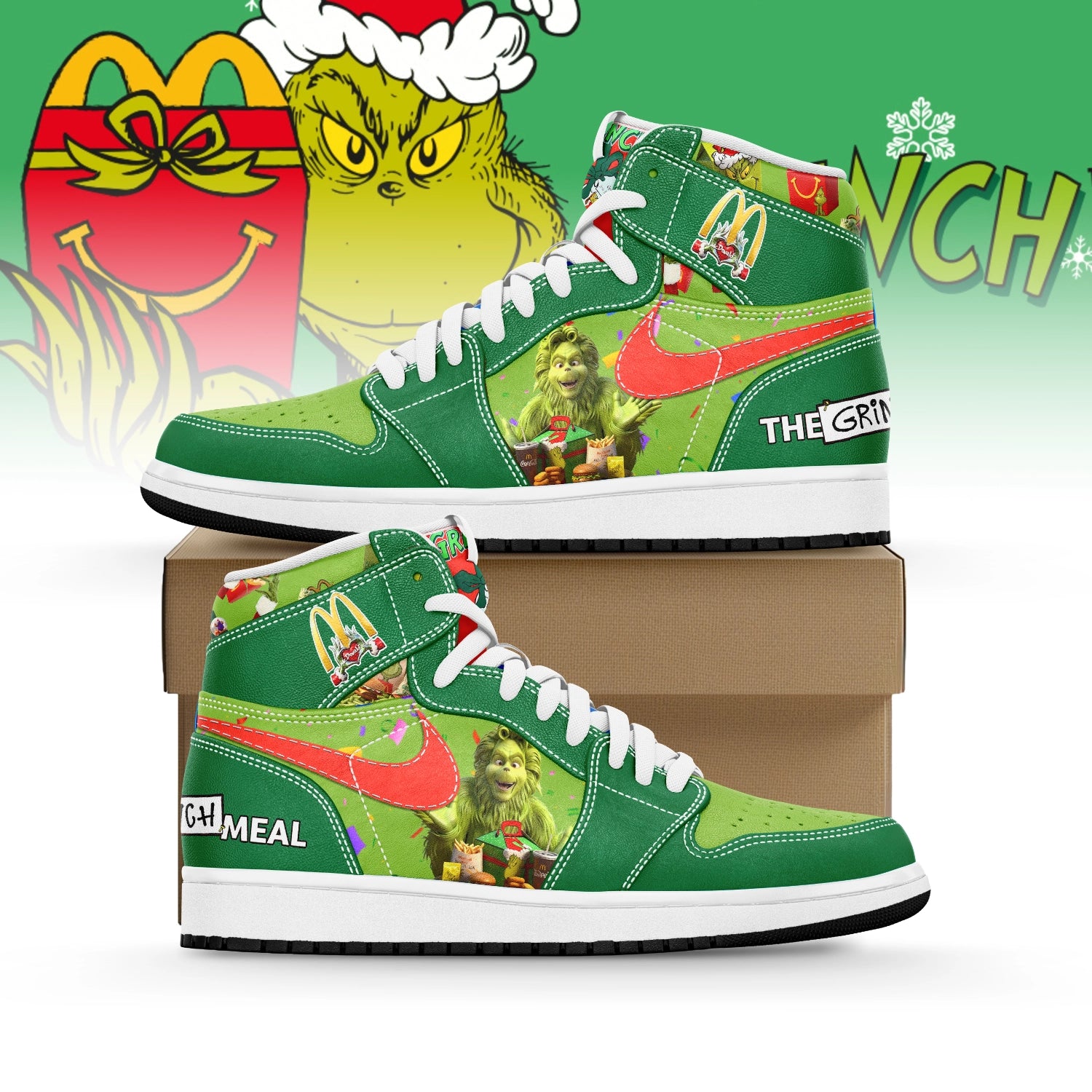Ideafootwear The Grinch x Mcdonald's AJ1 High Sneakers Shoes For Men And Women