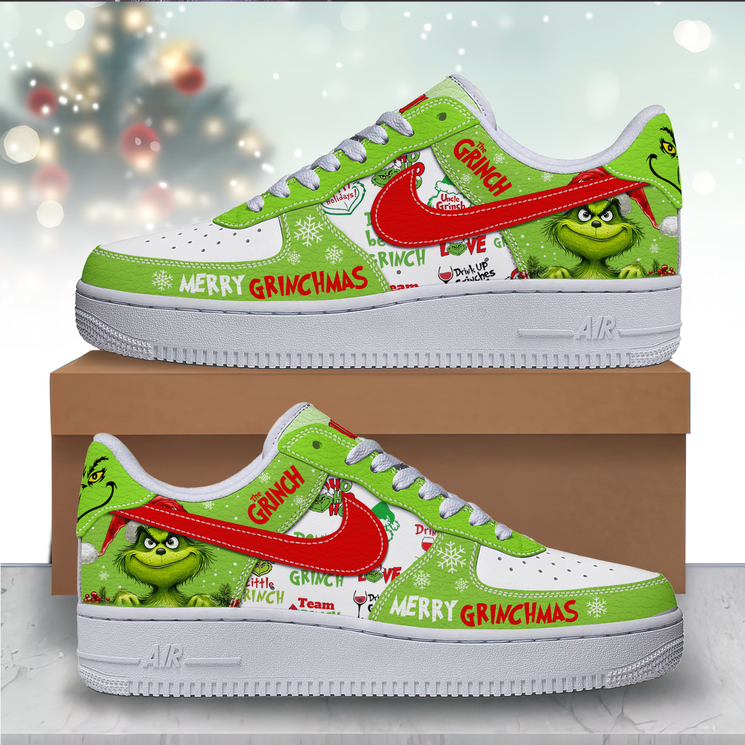 IdeaFootwear The Grinch x Christmas Air Low-Top Sneakers Shoes For Men And Women